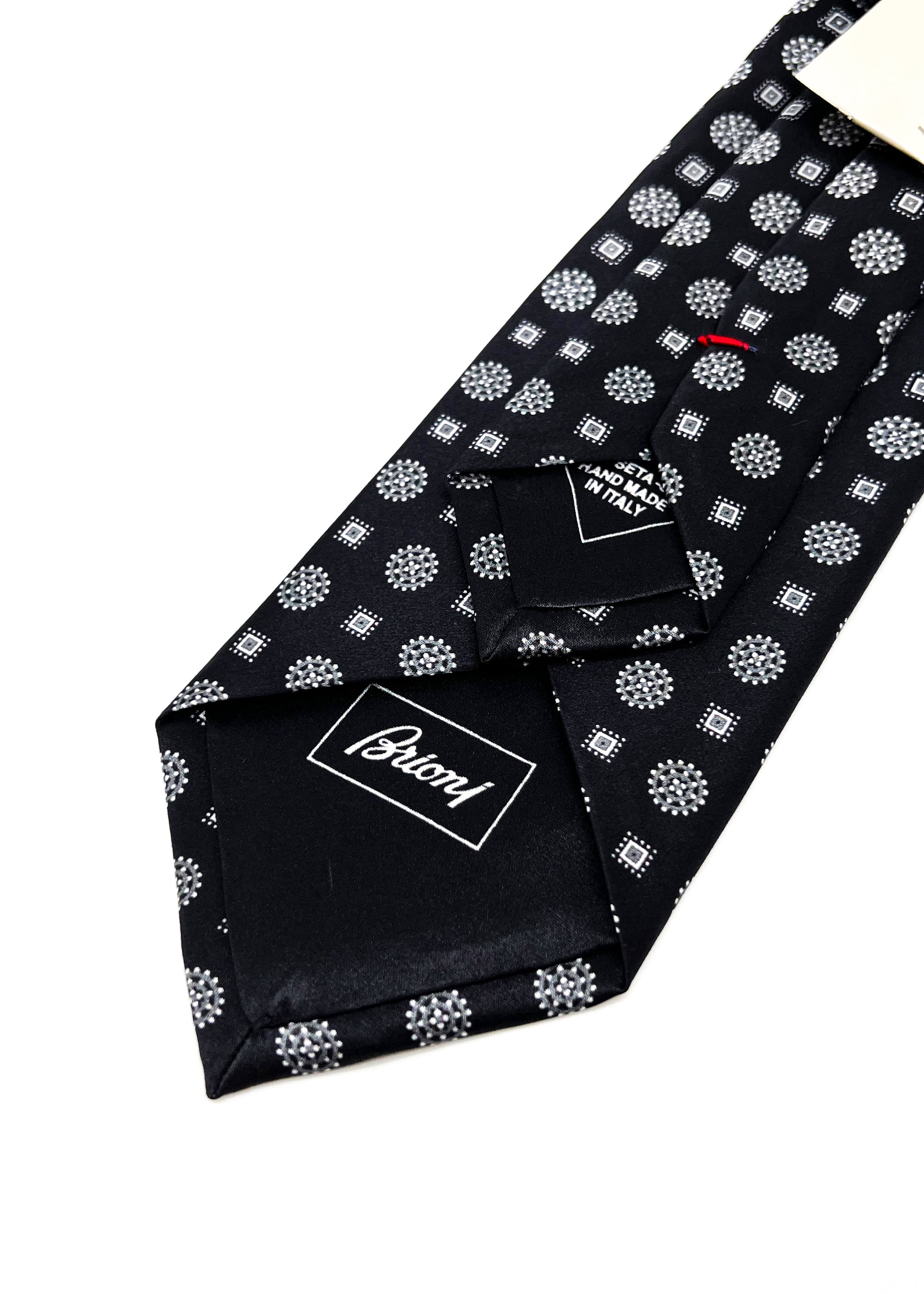 $240 BRIONI - Gradient Medallion Pattern Black n White Silk 3" - Tie