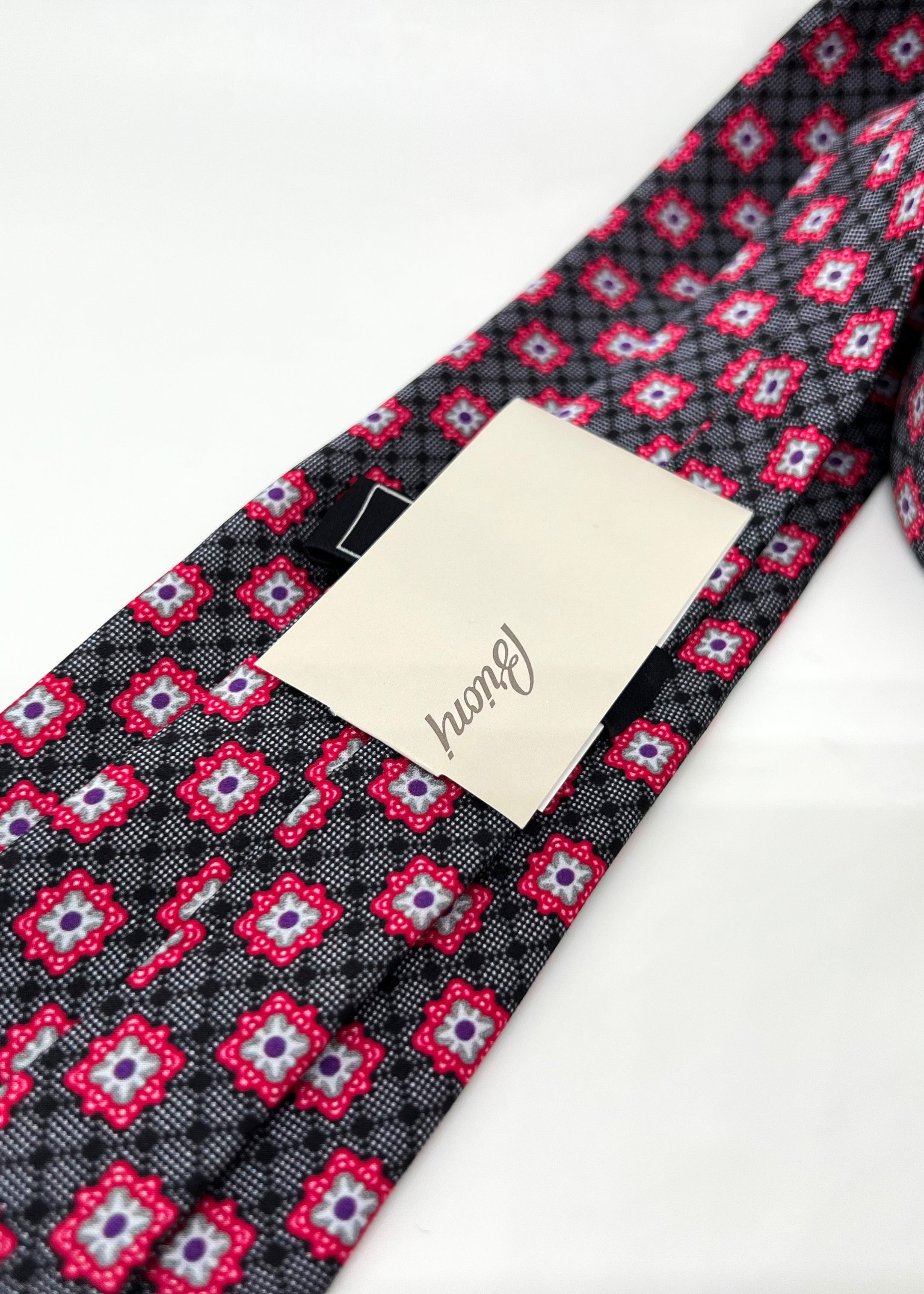 $240 BRIONI - Floral Intricate Red & Gray Pattern Silk 3" - Tie