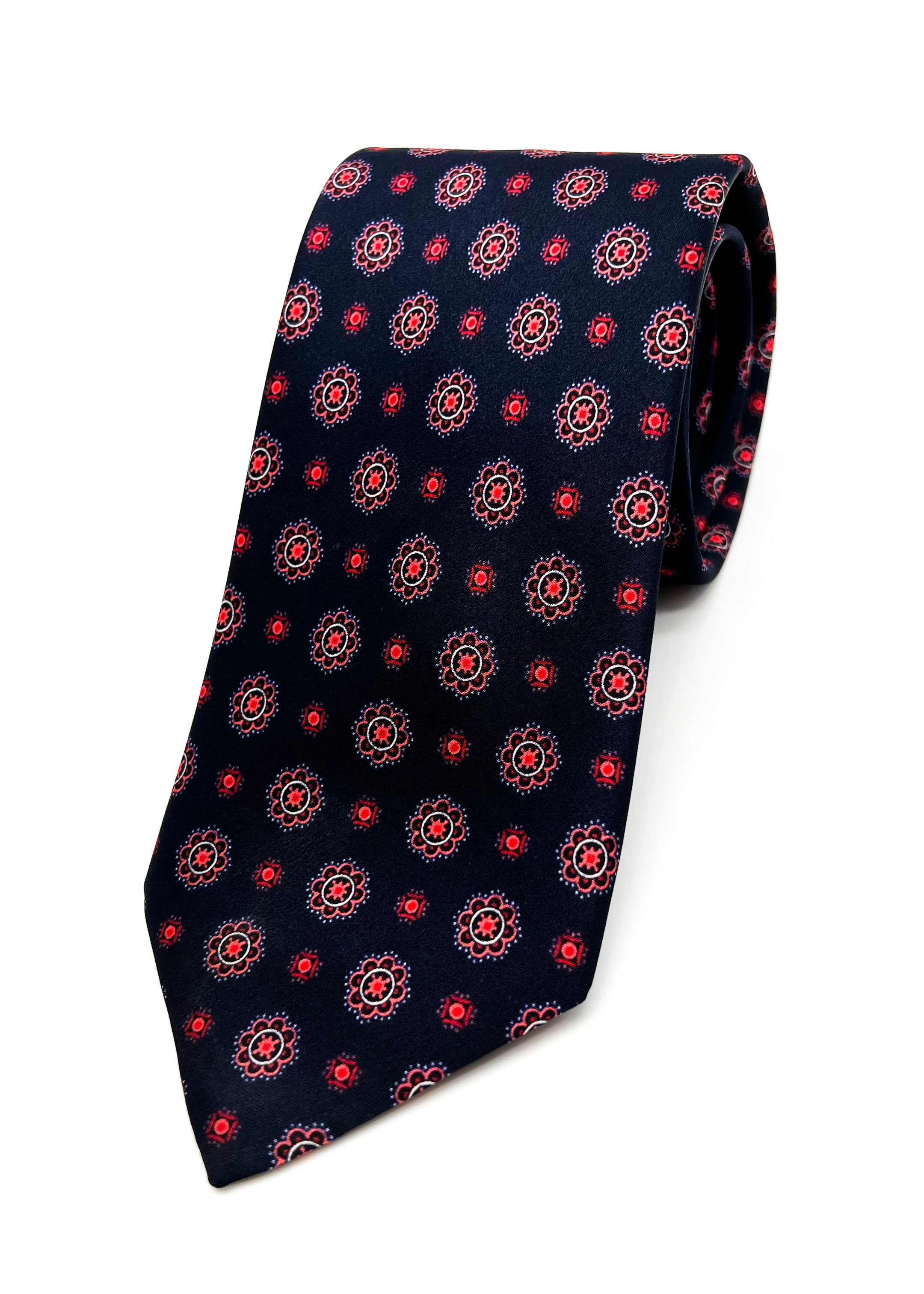 $240 BRIONI - Floral Intricate Red & Navy Pattern Silk 3" - Tie