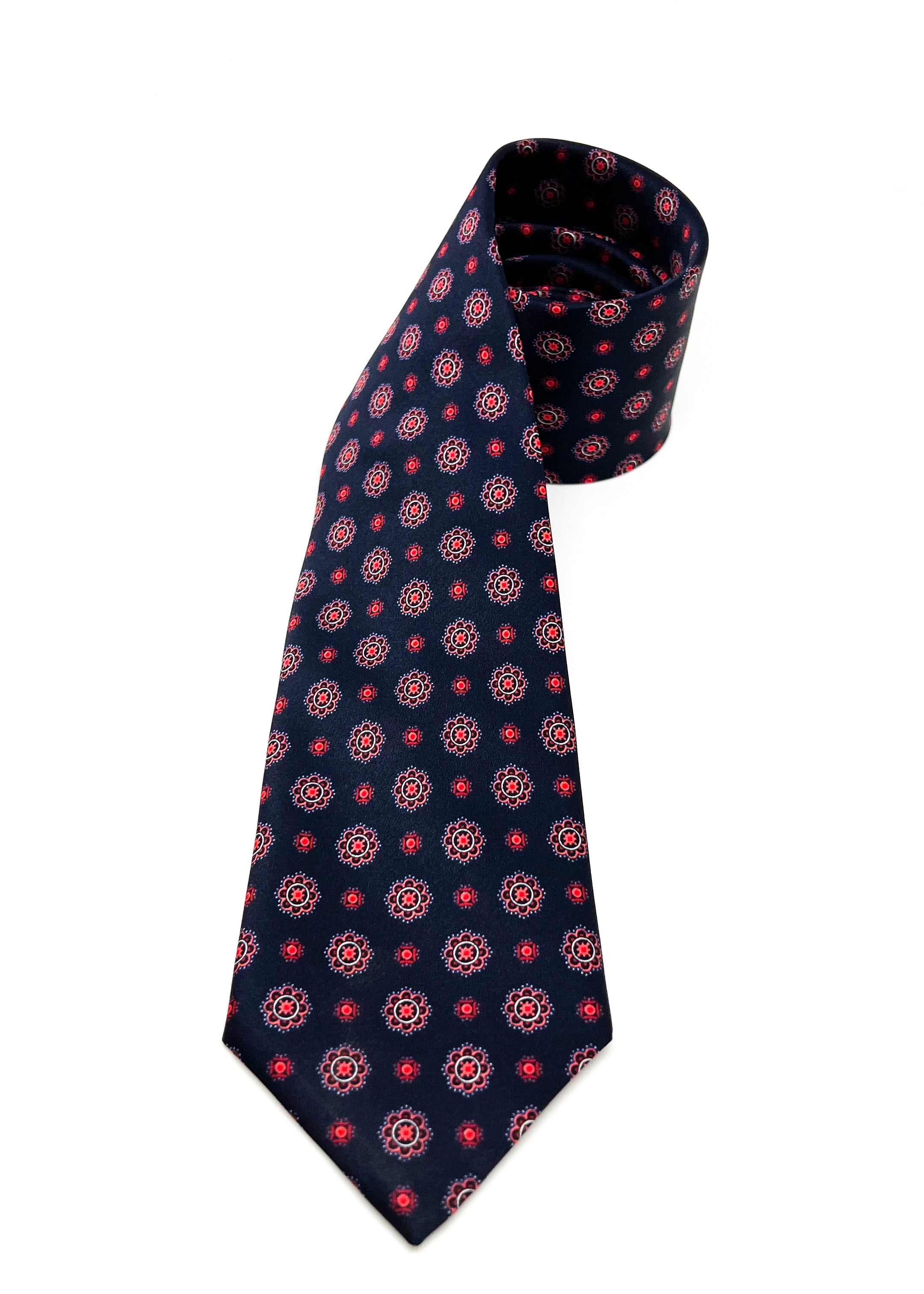$240 BRIONI - Floral Intricate Red & Navy Pattern Silk 3" - Tie