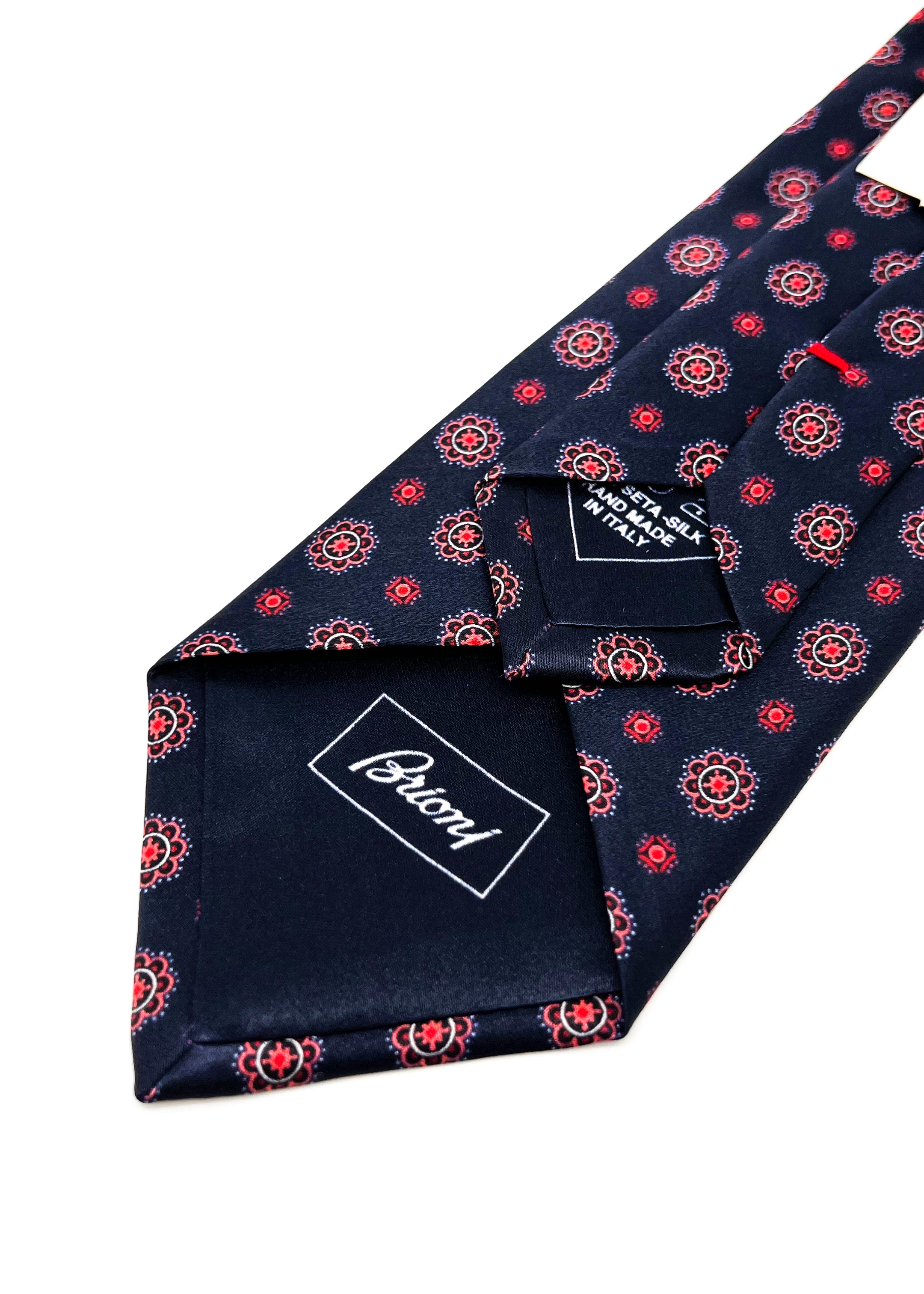 $240 BRIONI - Floral Intricate Red & Navy Pattern Silk 3" - Tie