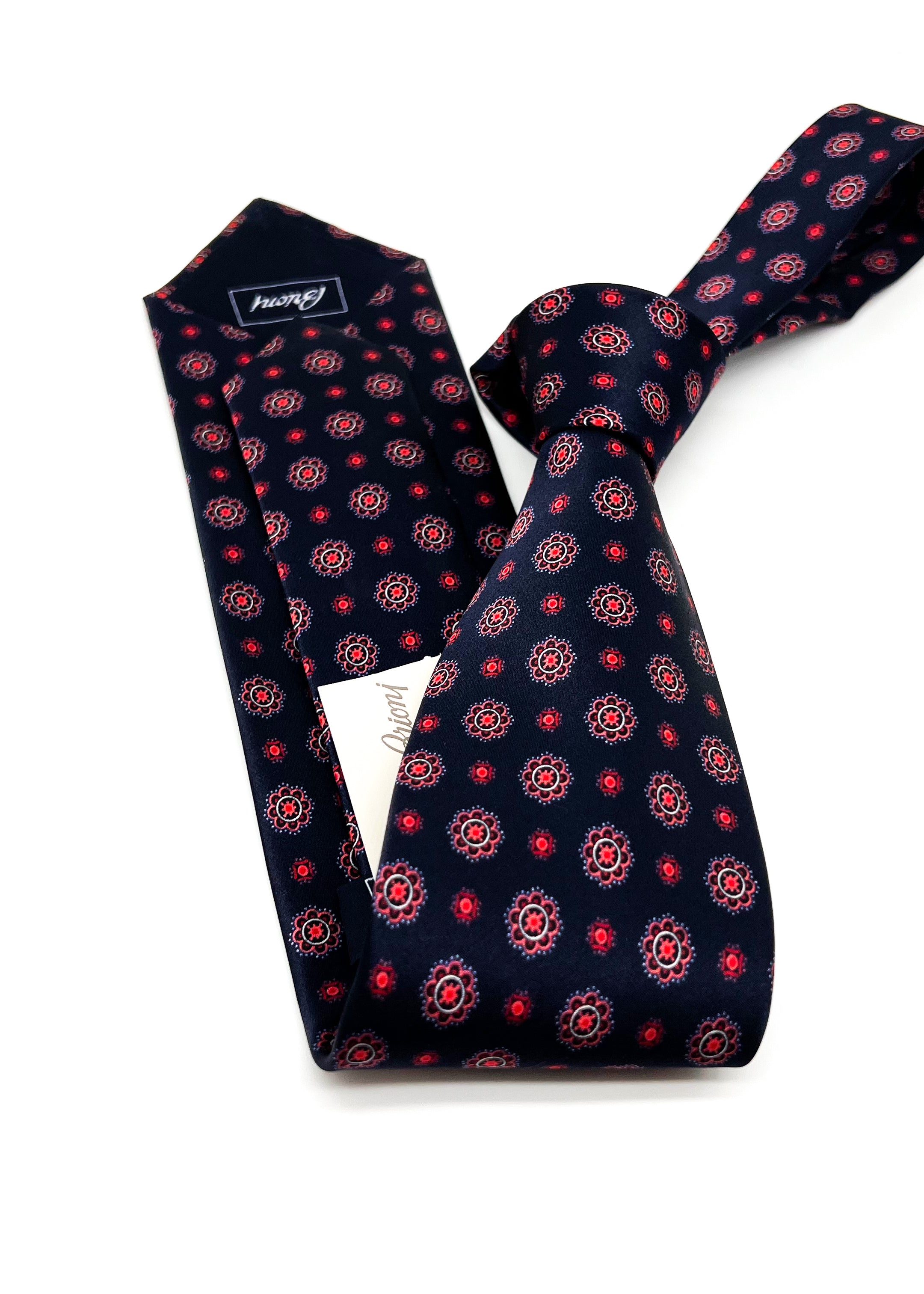 $240 BRIONI - Floral Intricate Red & Navy Pattern Silk 3" - Tie