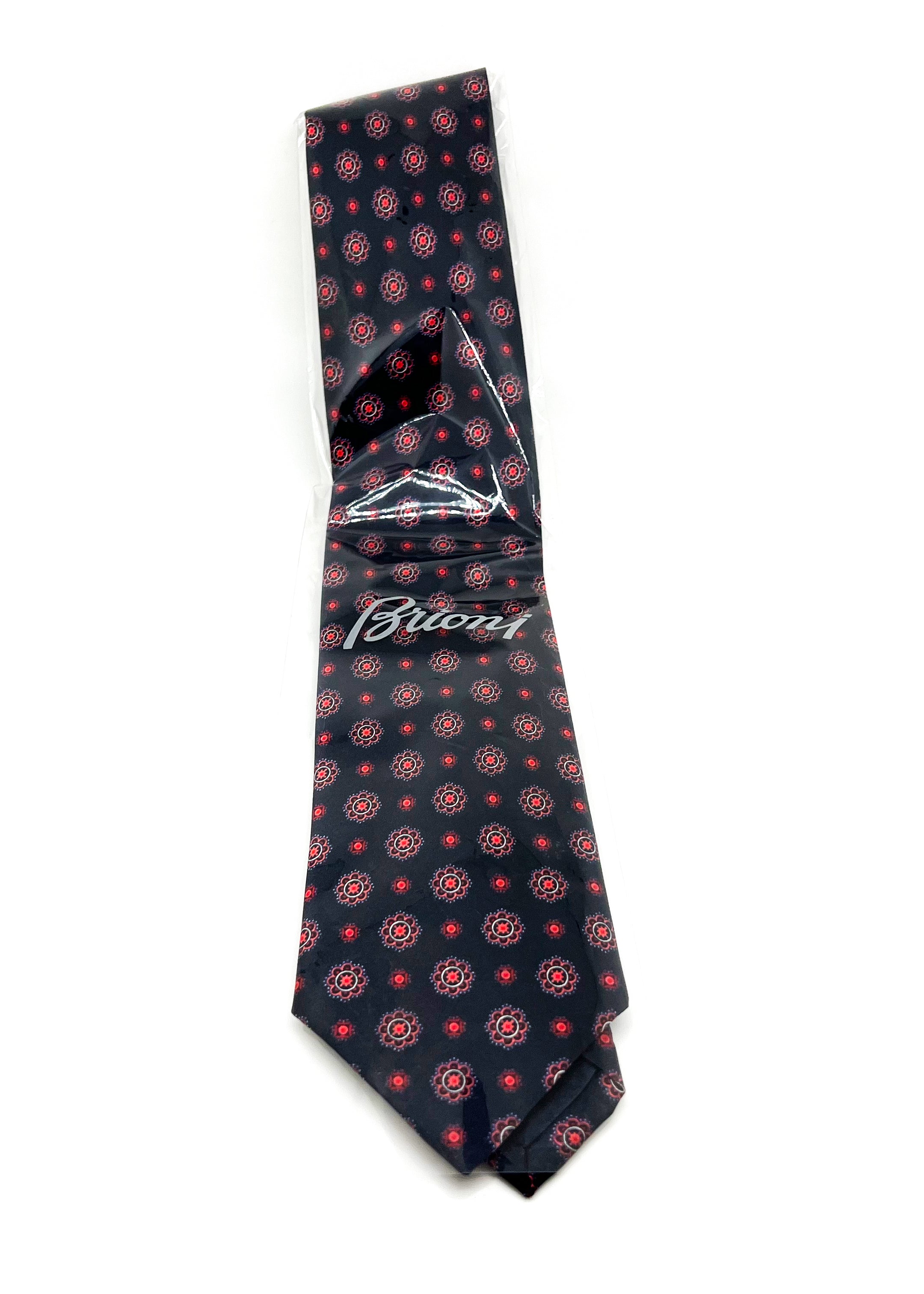 $240 BRIONI - Floral Intricate Red & Navy Pattern Silk 3" - Tie