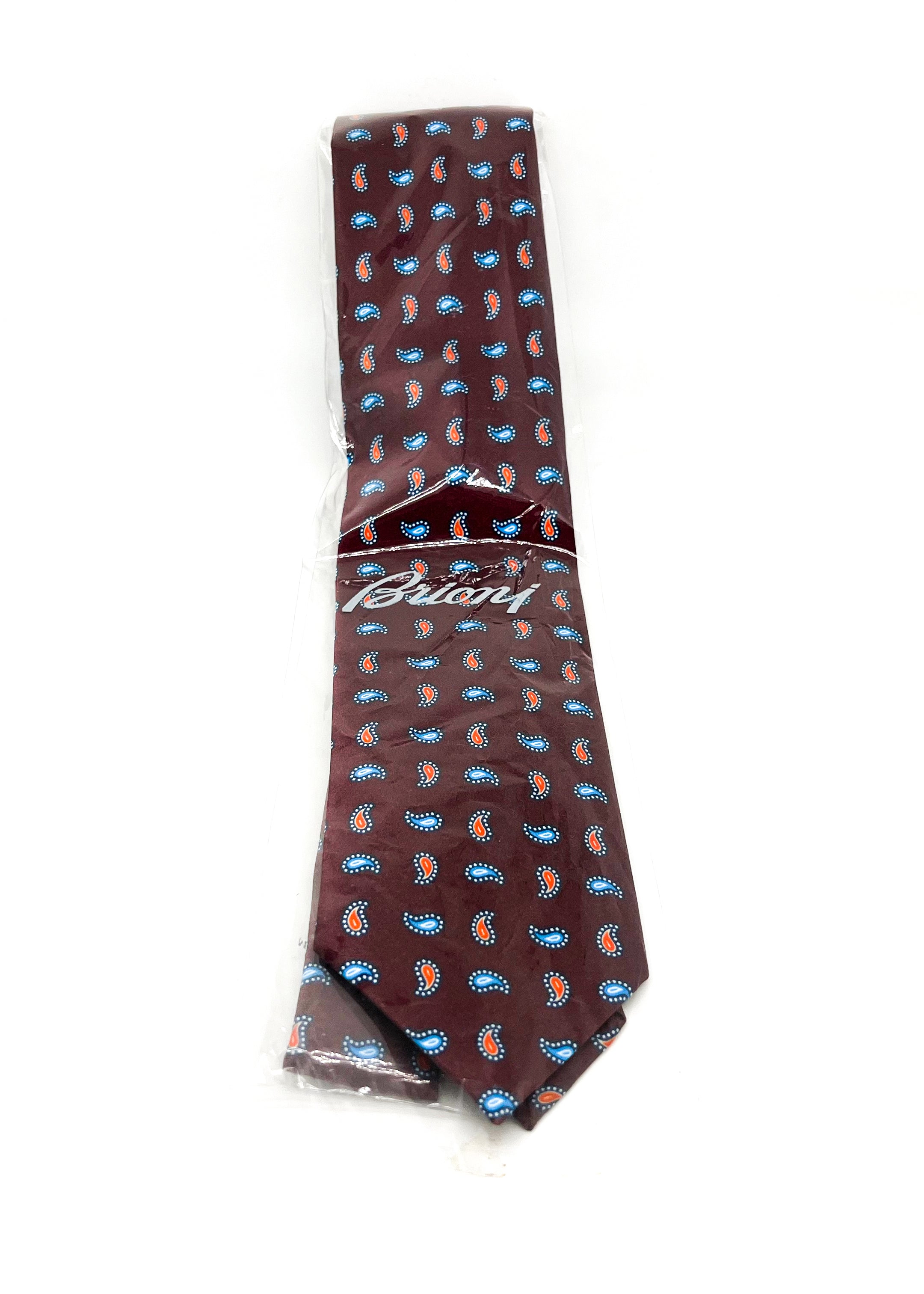 $240 BRIONI - Paisley Burgundy & Blue Tie Silk 3" - Tie