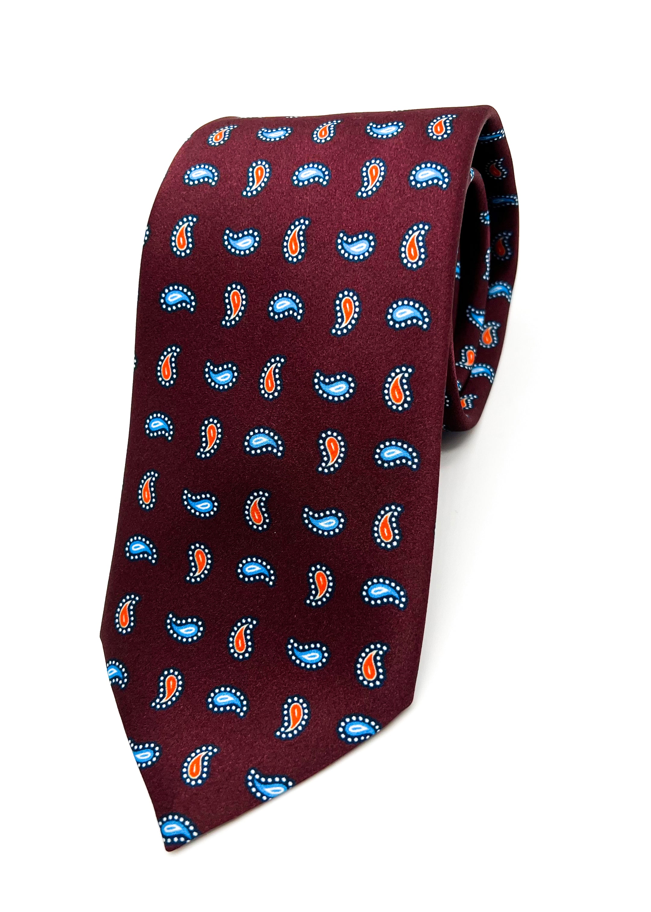 $240 BRIONI - Paisley Burgundy & Blue Tie Silk 3" - Tie