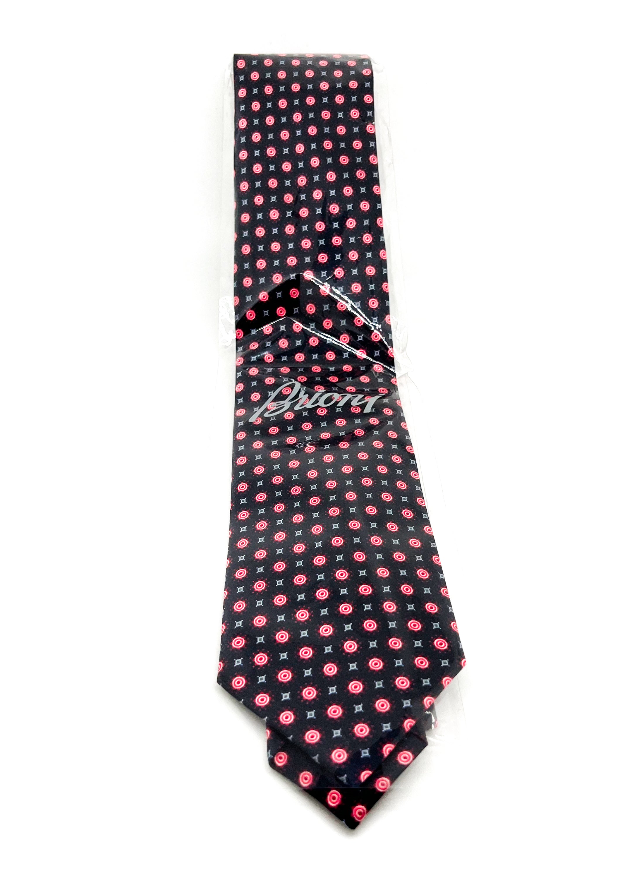 $240 BRIONI - Pink & Black Patterned Tie Silk 3" - Tie