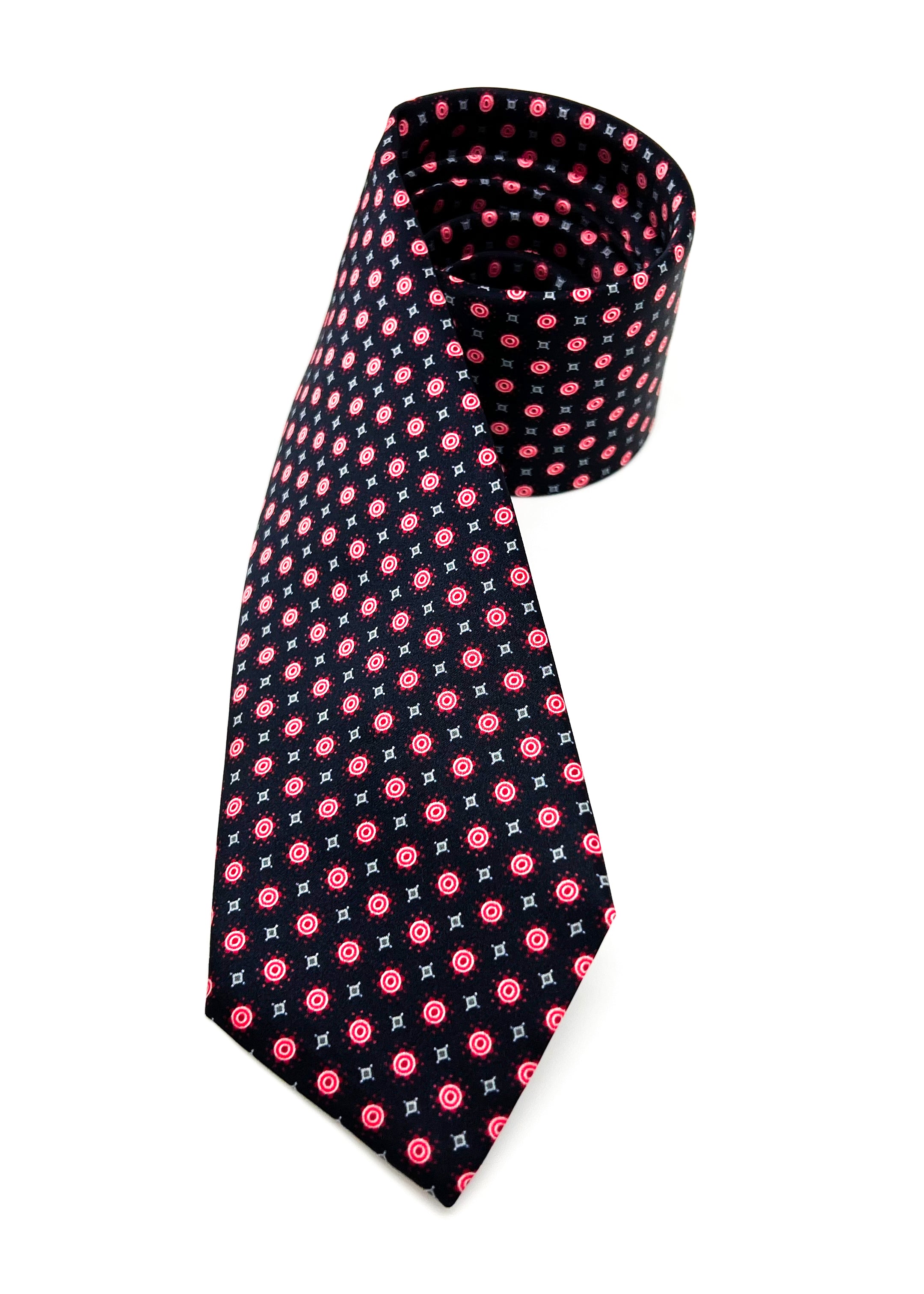 $240 BRIONI - Pink & Black Patterned Tie Silk 3" - Tie