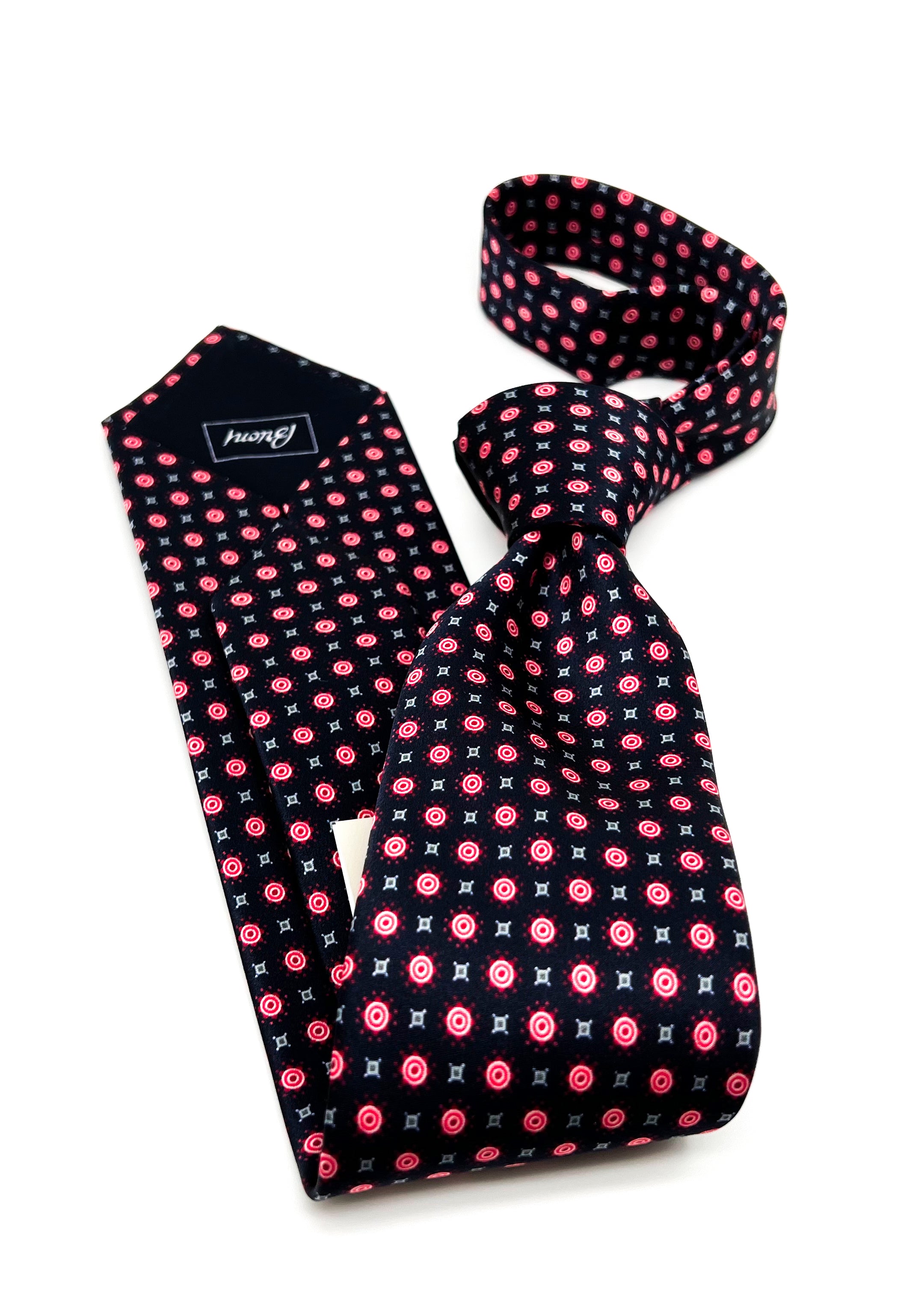 $240 BRIONI - Pink & Black Patterned Tie Silk 3" - Tie