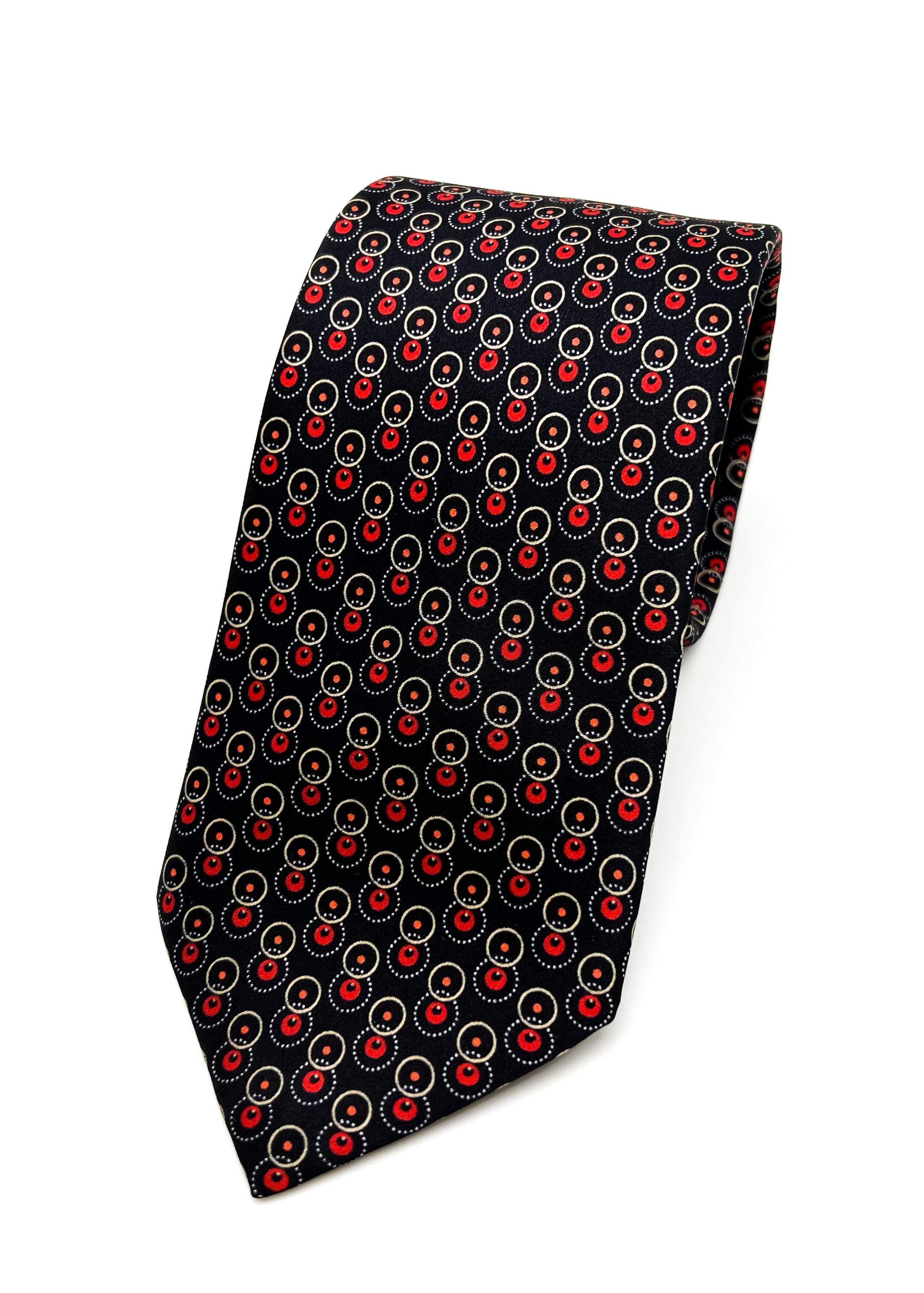 $240 BRIONI - Black & Red Patterned Tie Silk 3" - Tie
