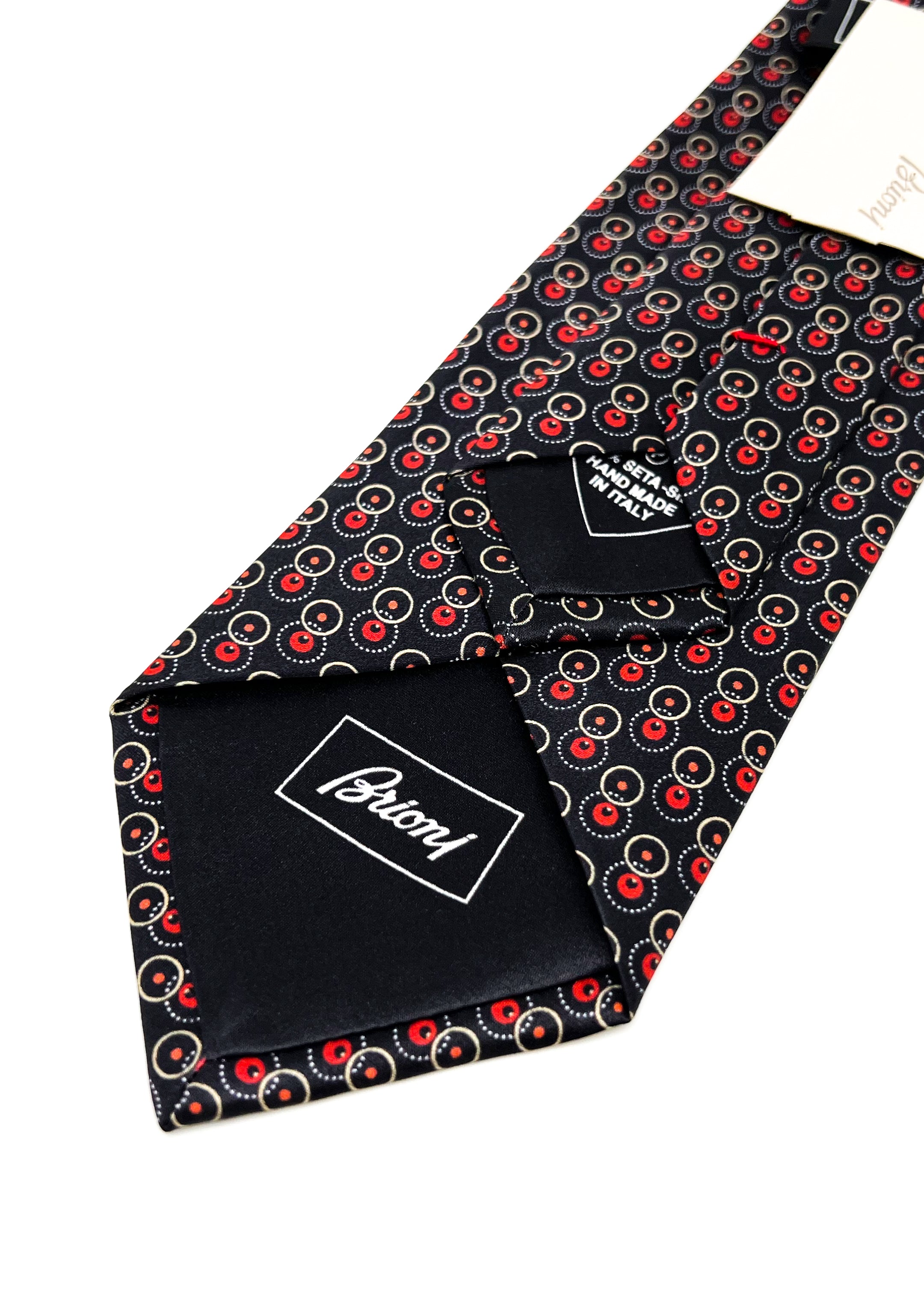 $240 BRIONI - Black & Red Patterned Tie Silk 3" - Tie