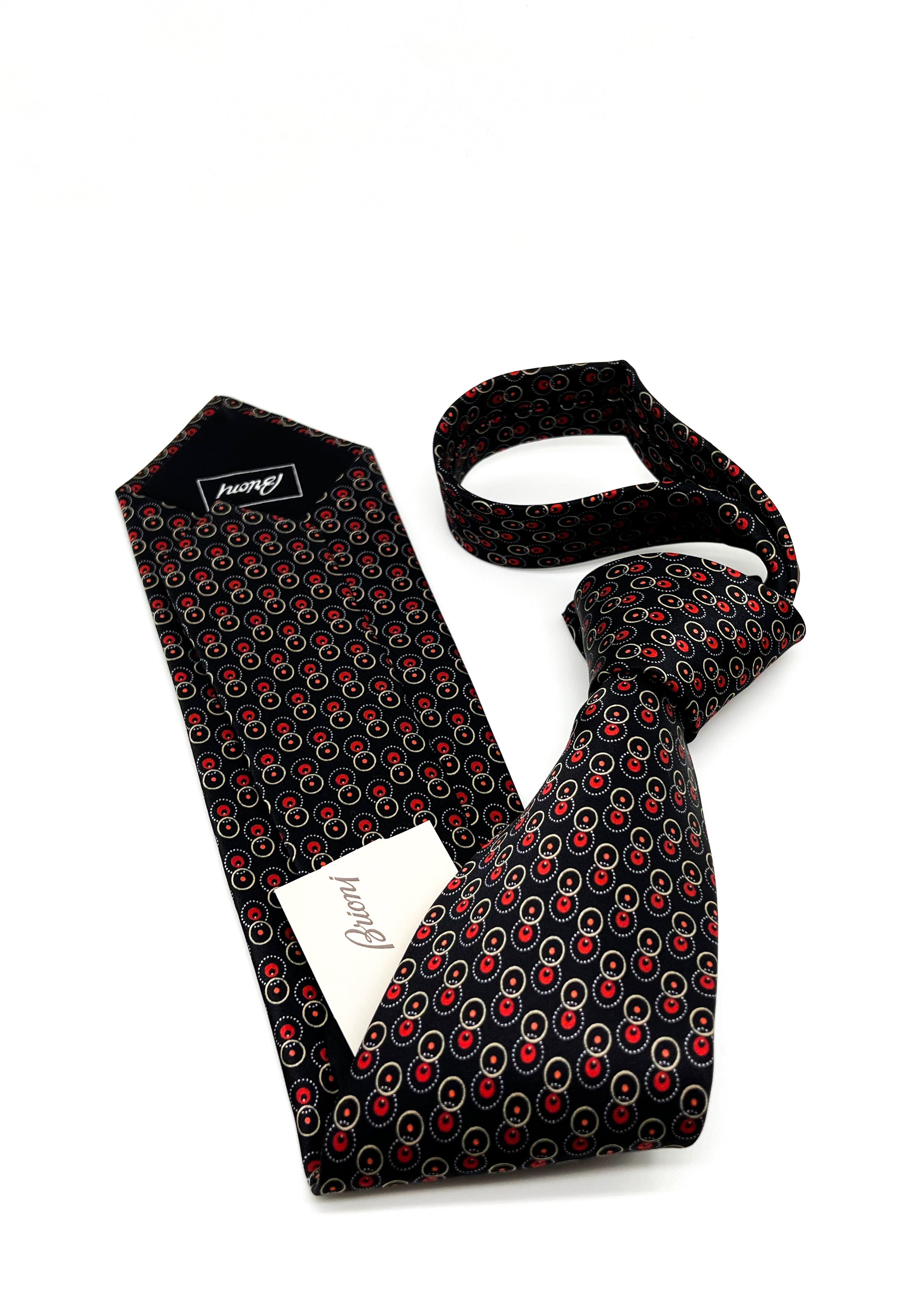 $240 BRIONI - Black & Red Patterned Tie Silk 3" - Tie
