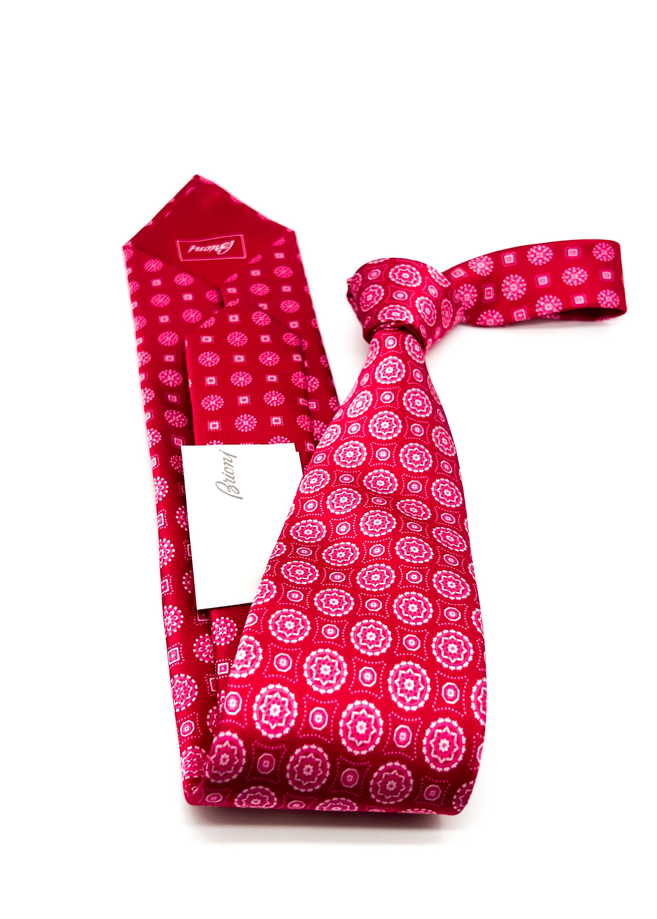 $240 BRIONI - Gradient Medallion Pattern Hot Pink Silk 3" - Tie