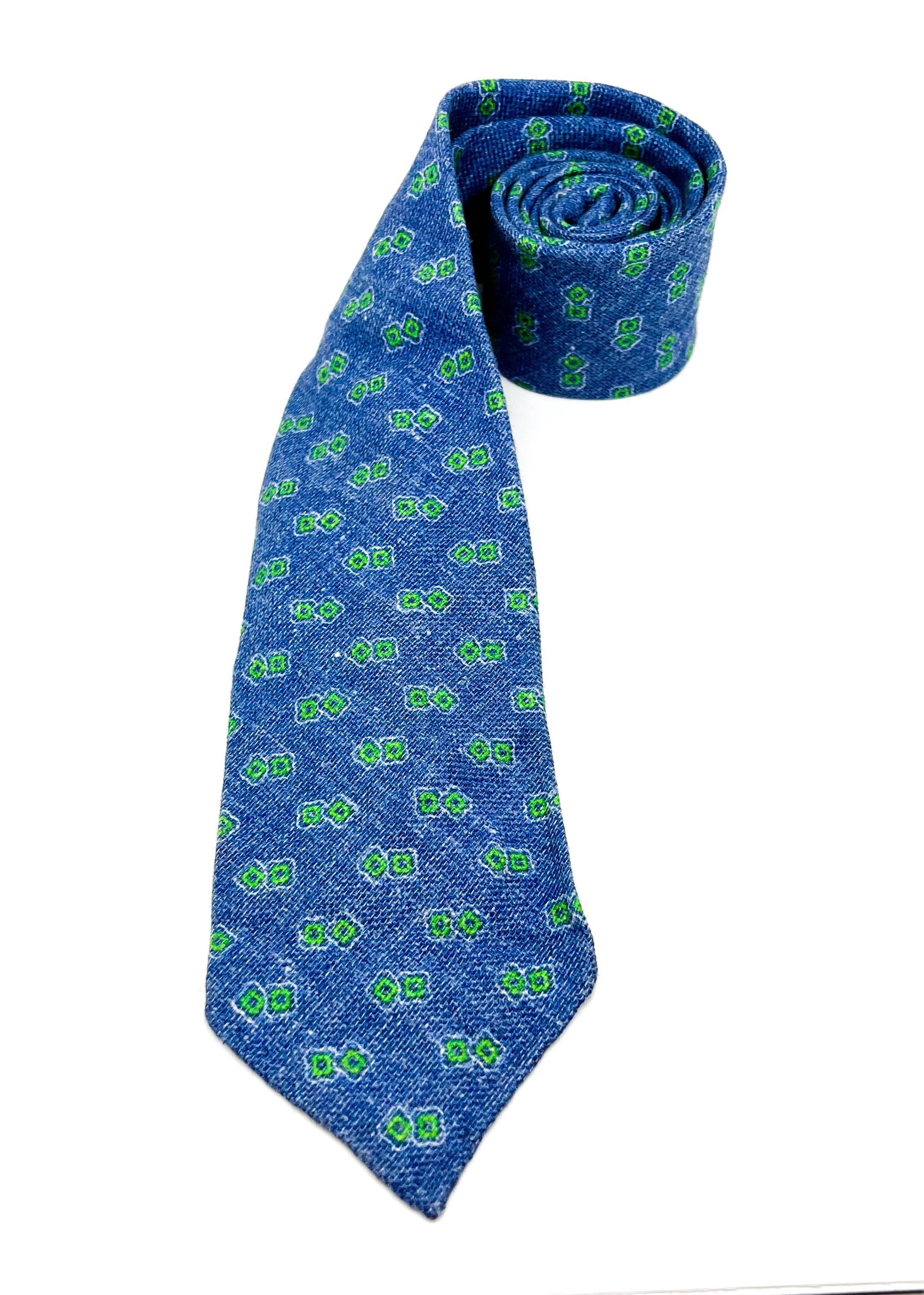 $285 KITON - NAPOLI *LINEN / CASHMERE / SILK* Blue & Green 3.25" - Tie