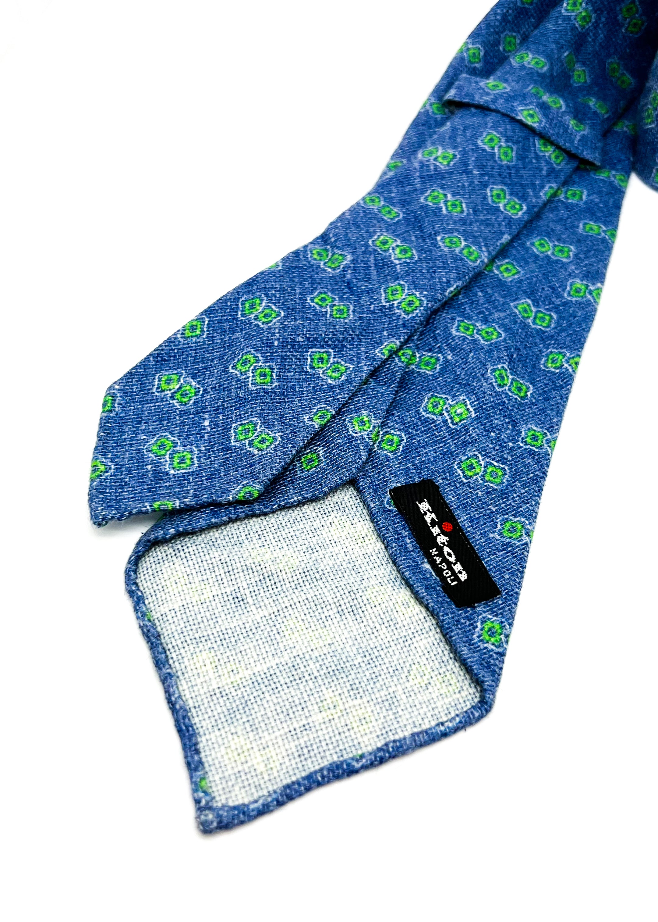 $285 KITON - NAPOLI *LINEN / CASHMERE / SILK* Blue & Green 3.25" - Tie