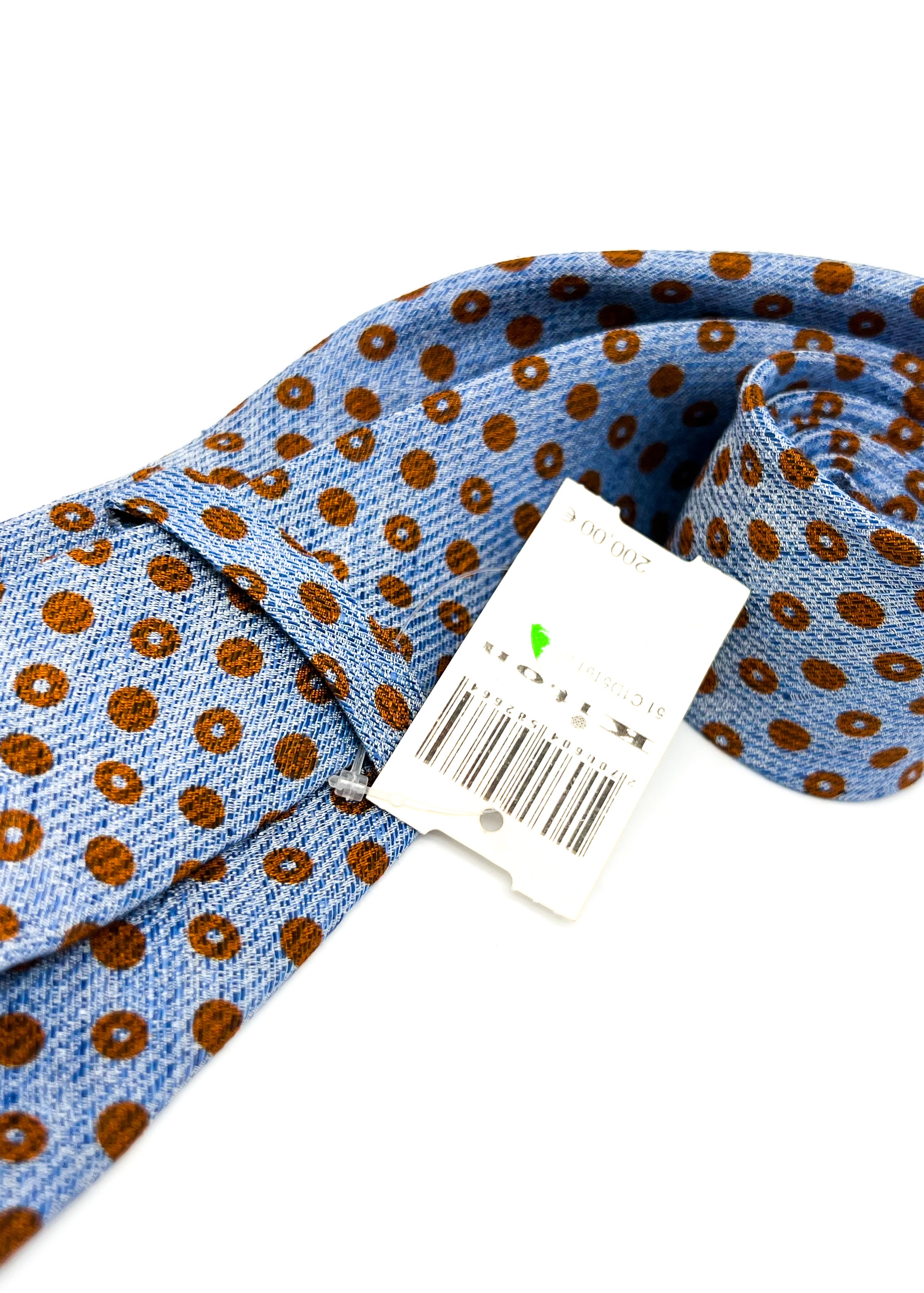 $285 KITON - NAPOLI *LINEN / SILK* Blue & Brown Alternating Polka Dot 3.25" - Tie