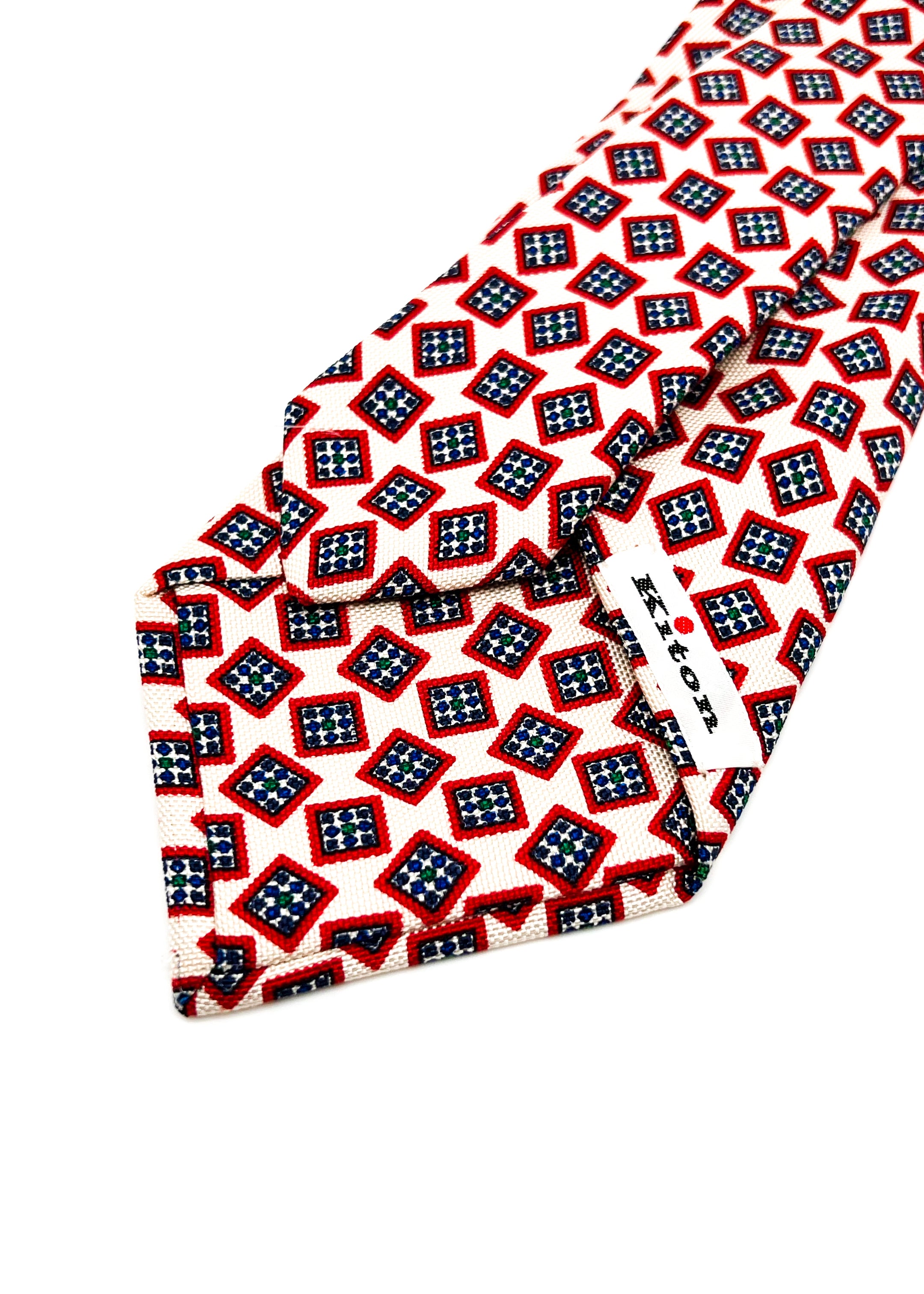 $285 KITON - NAPOLI *PURE SILK* Ivory & Red Printed Silk 3.5" - Tie