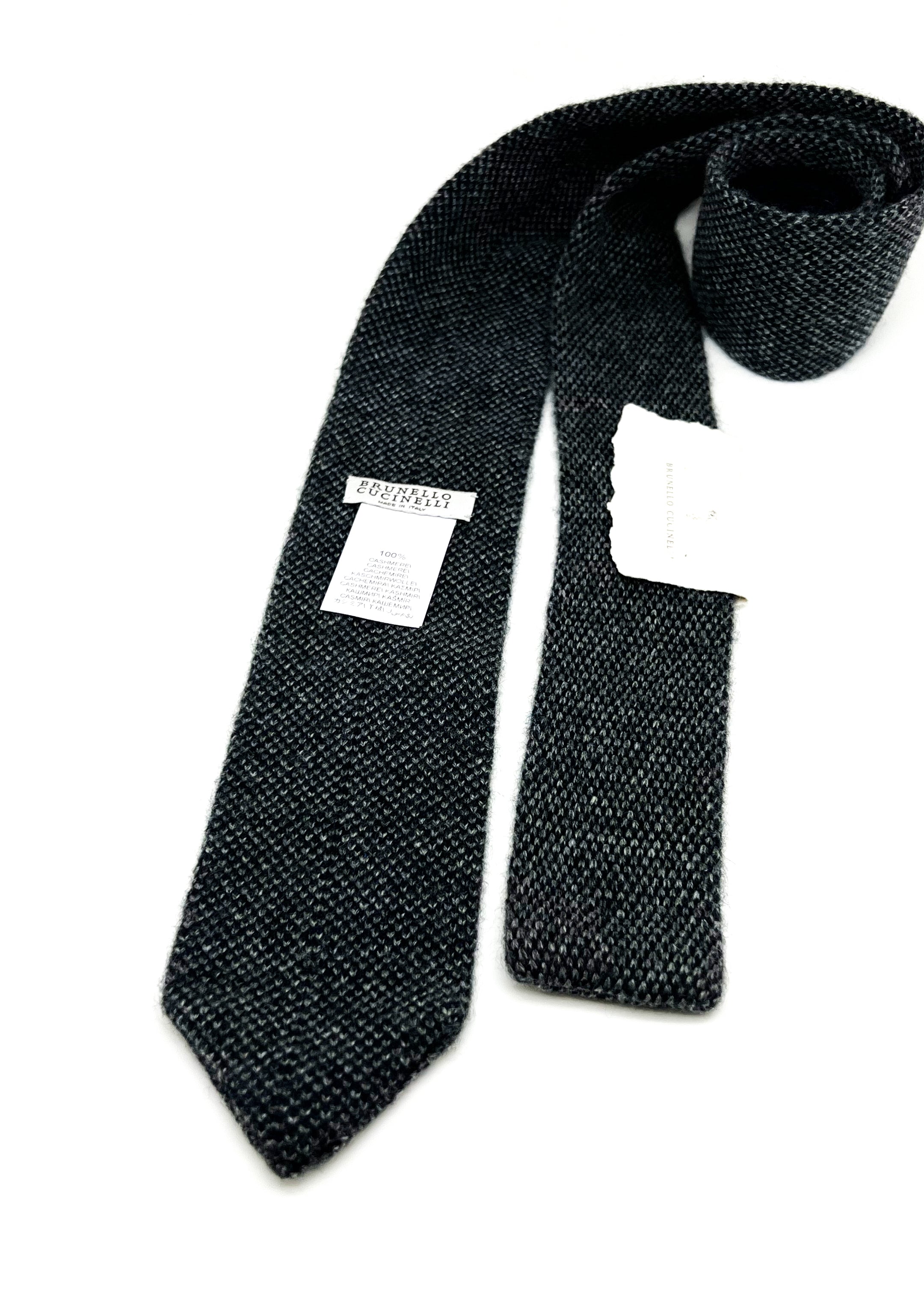 $395 BRUNELLO CUCINELLI - Pure CASHMERE Gray Knit Tie 2.25" - Tie