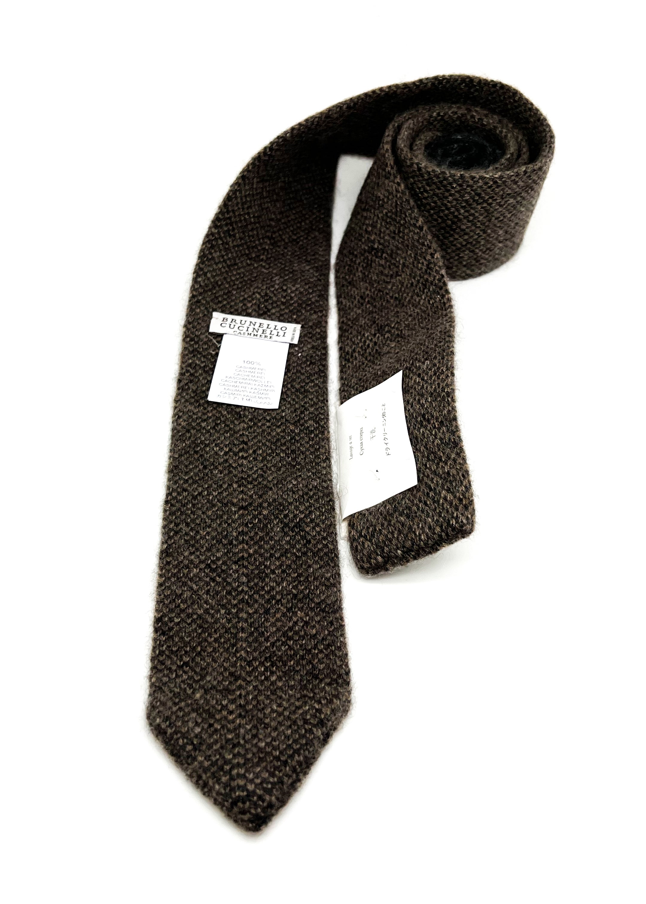 $395 BRUNELLO CUCINELLI - Pure CASHMERE Brown Knit Tie 2.25" - Tie