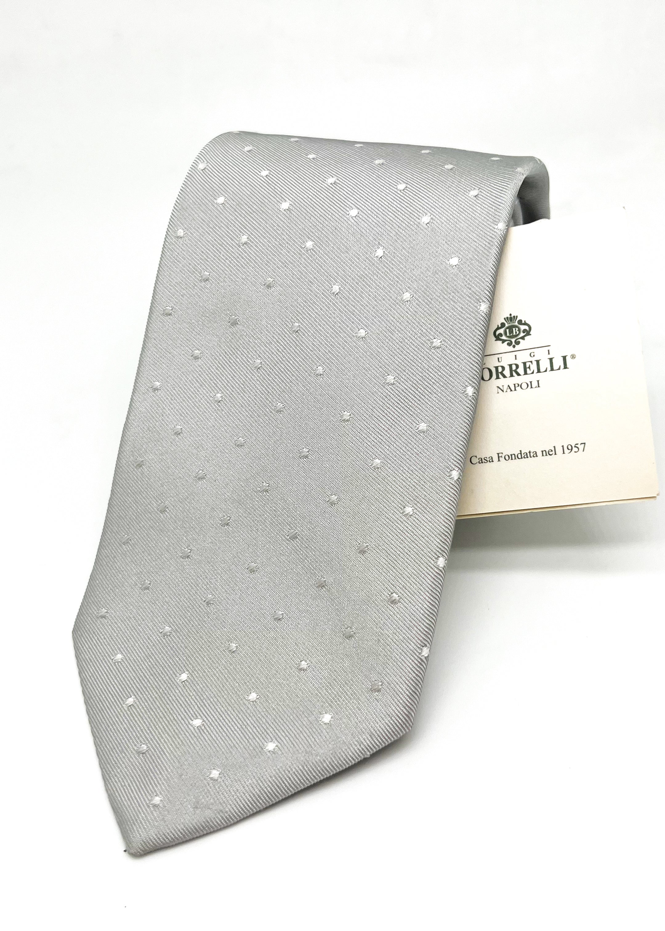 $235 LUIGI BORRELLI - NAPOLI *Hand Made* Gray Polka Dot 3.25" - Tie