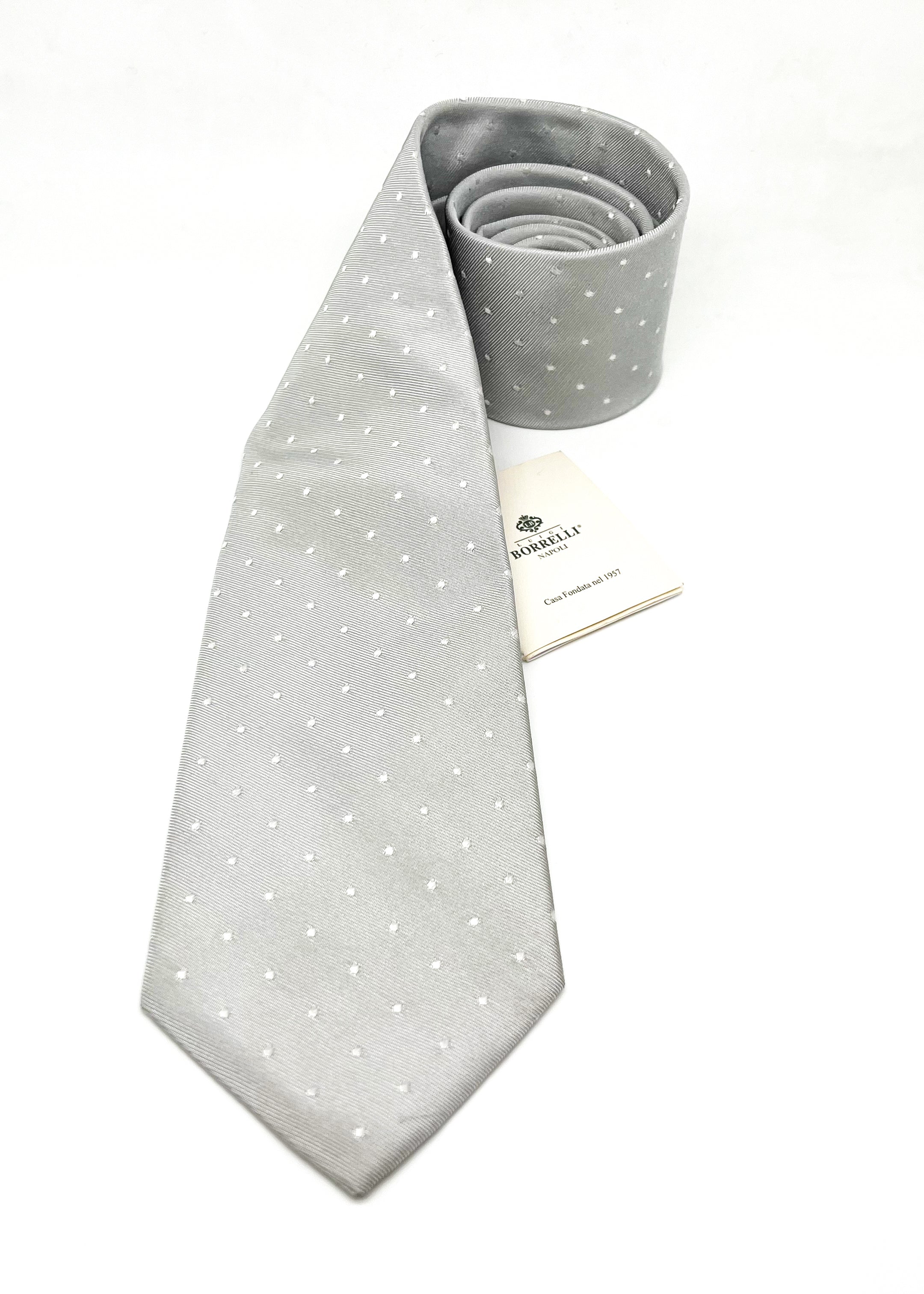 $235 LUIGI BORRELLI - NAPOLI *Hand Made* Gray Polka Dot 3.25" - Tie