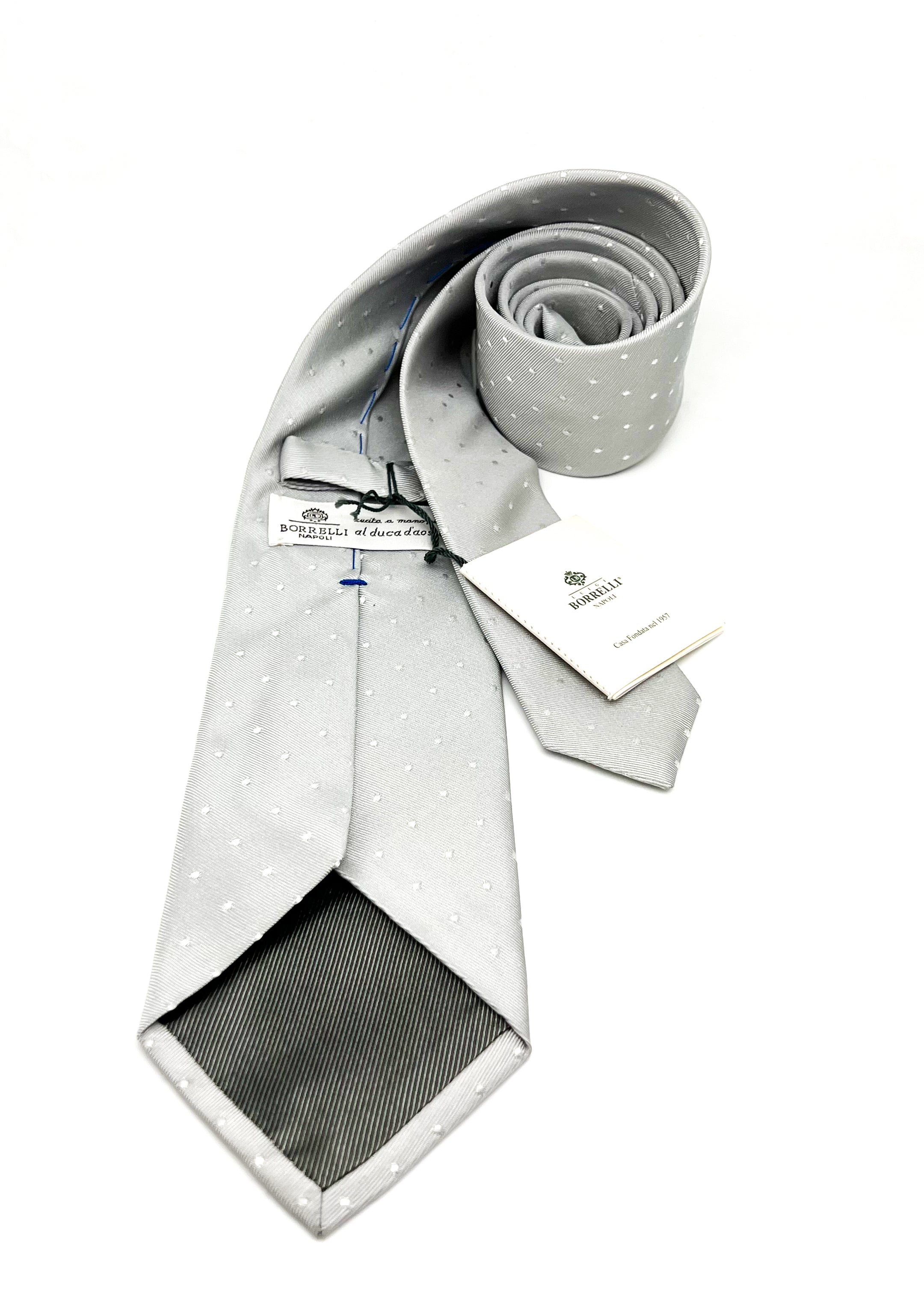 $235 LUIGI BORRELLI - NAPOLI *Hand Made* Gray Polka Dot 3.25" - Tie