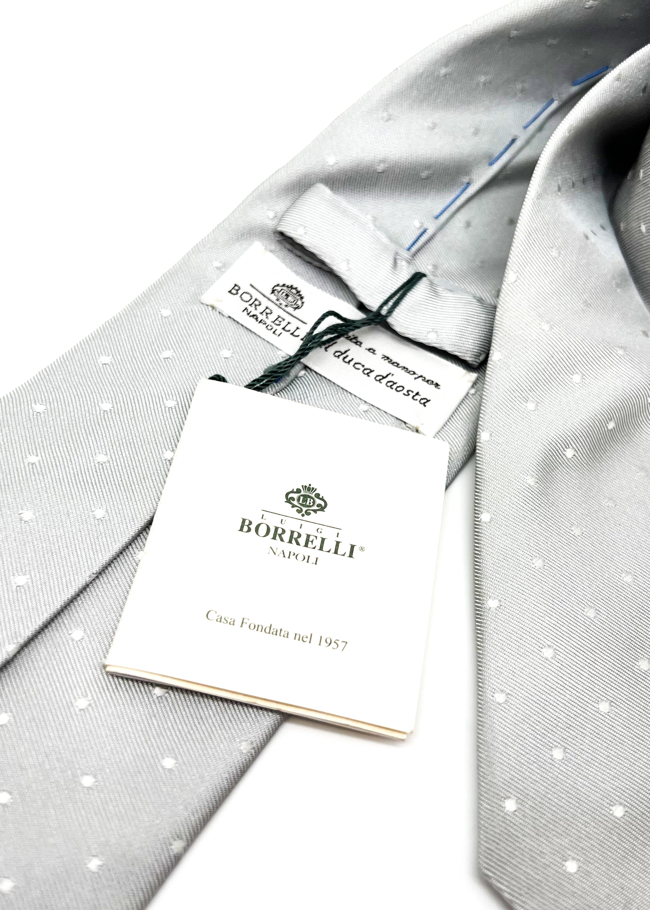 $235 LUIGI BORRELLI - NAPOLI *Hand Made* Gray Polka Dot 3.25" - Tie