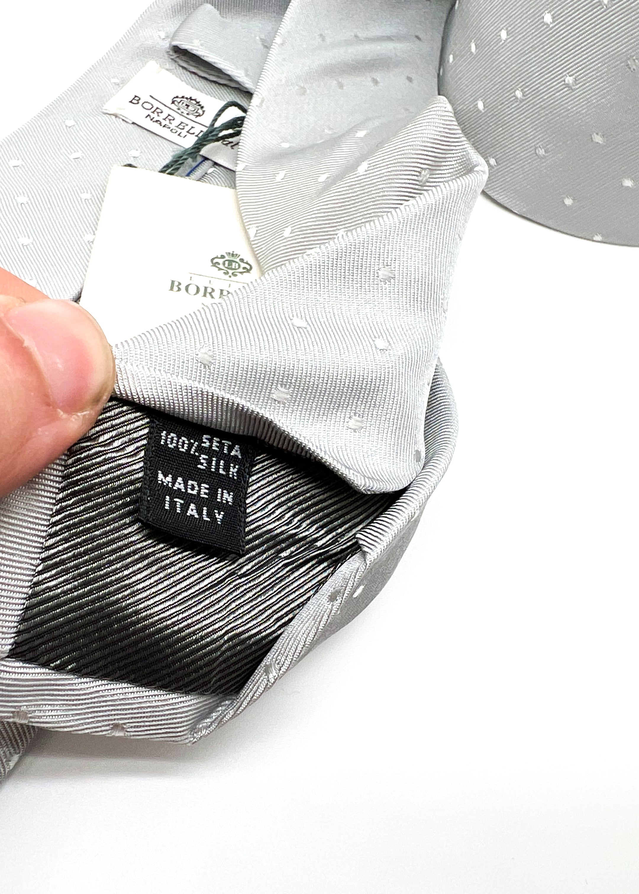 $235 LUIGI BORRELLI - NAPOLI *Hand Made* Gray Polka Dot 3.25" - Tie