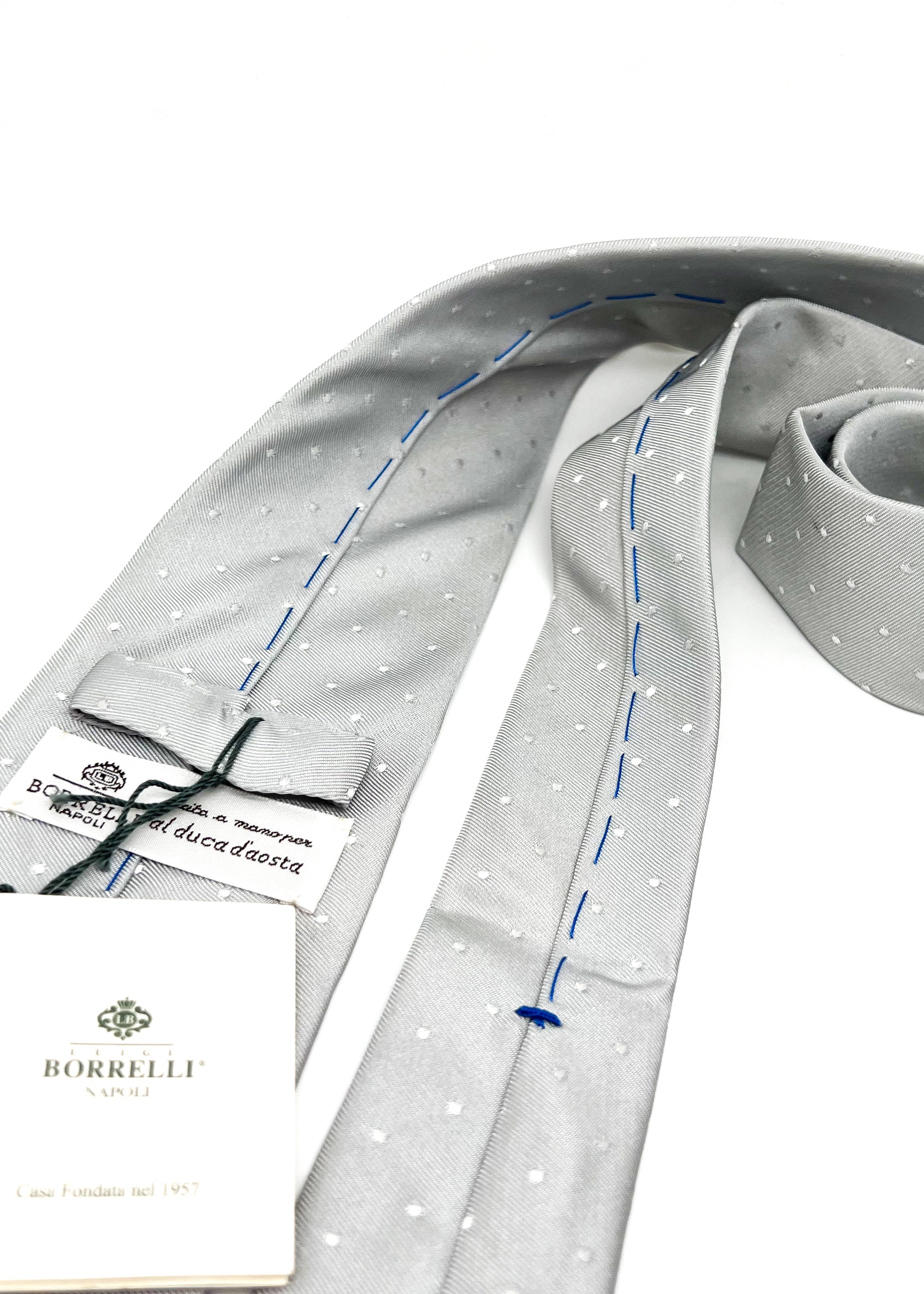 $235 LUIGI BORRELLI - NAPOLI *Hand Made* Gray Polka Dot 3.25" - Tie