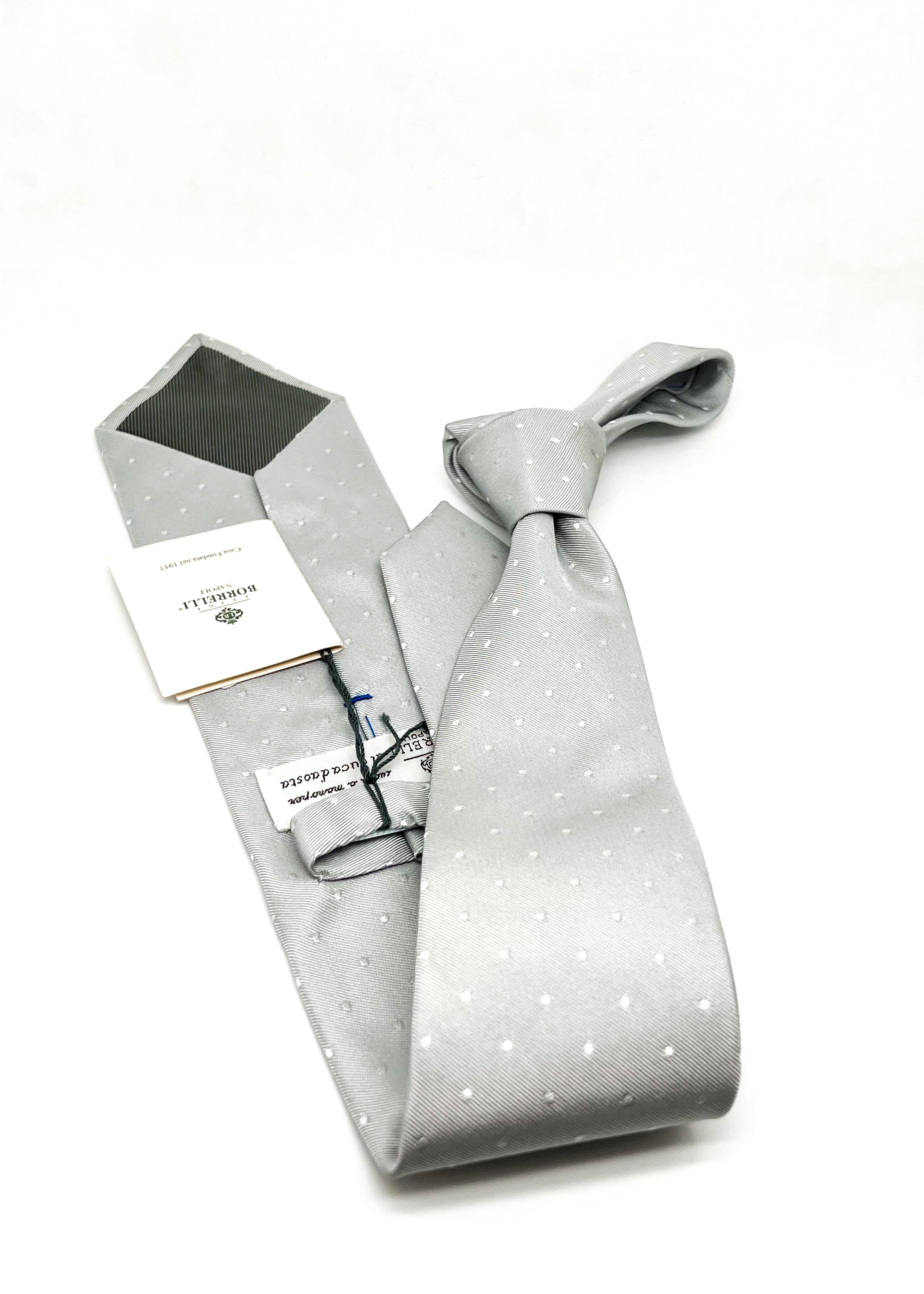 $235 LUIGI BORRELLI - NAPOLI *Hand Made* Gray Polka Dot 3.25" - Tie