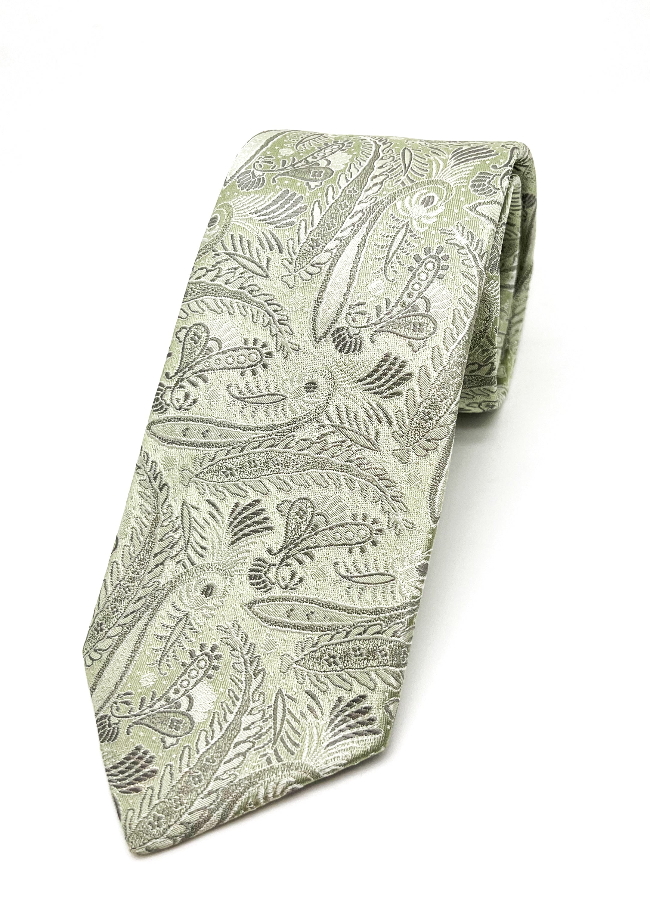 $235 ISAIA - * 7-Fold * Napoli Green Tonal Paisley Tie 3.25" - Tie
