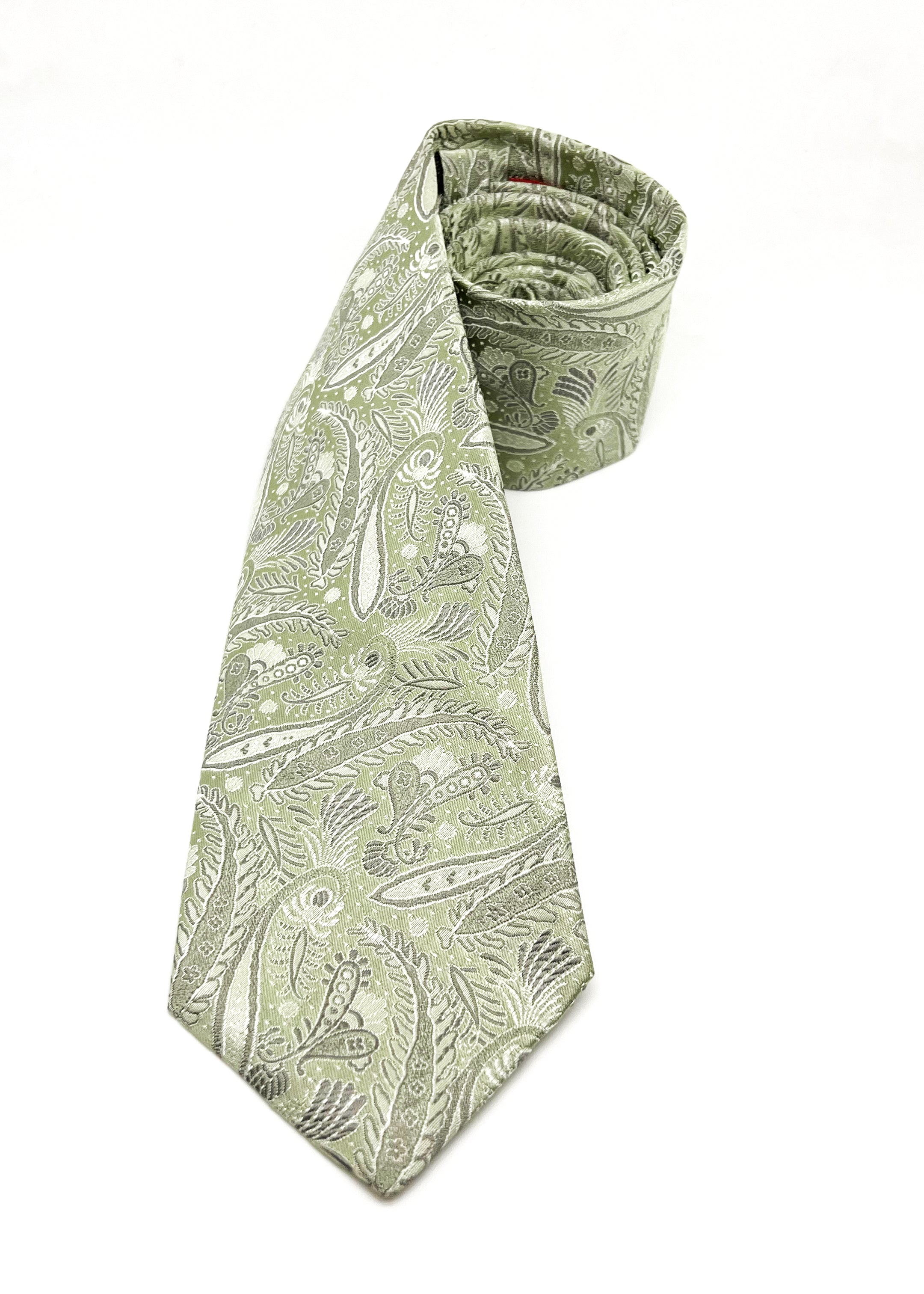 $235 ISAIA - * 7-Fold * Napoli Green Tonal Paisley Tie 3.25" - Tie