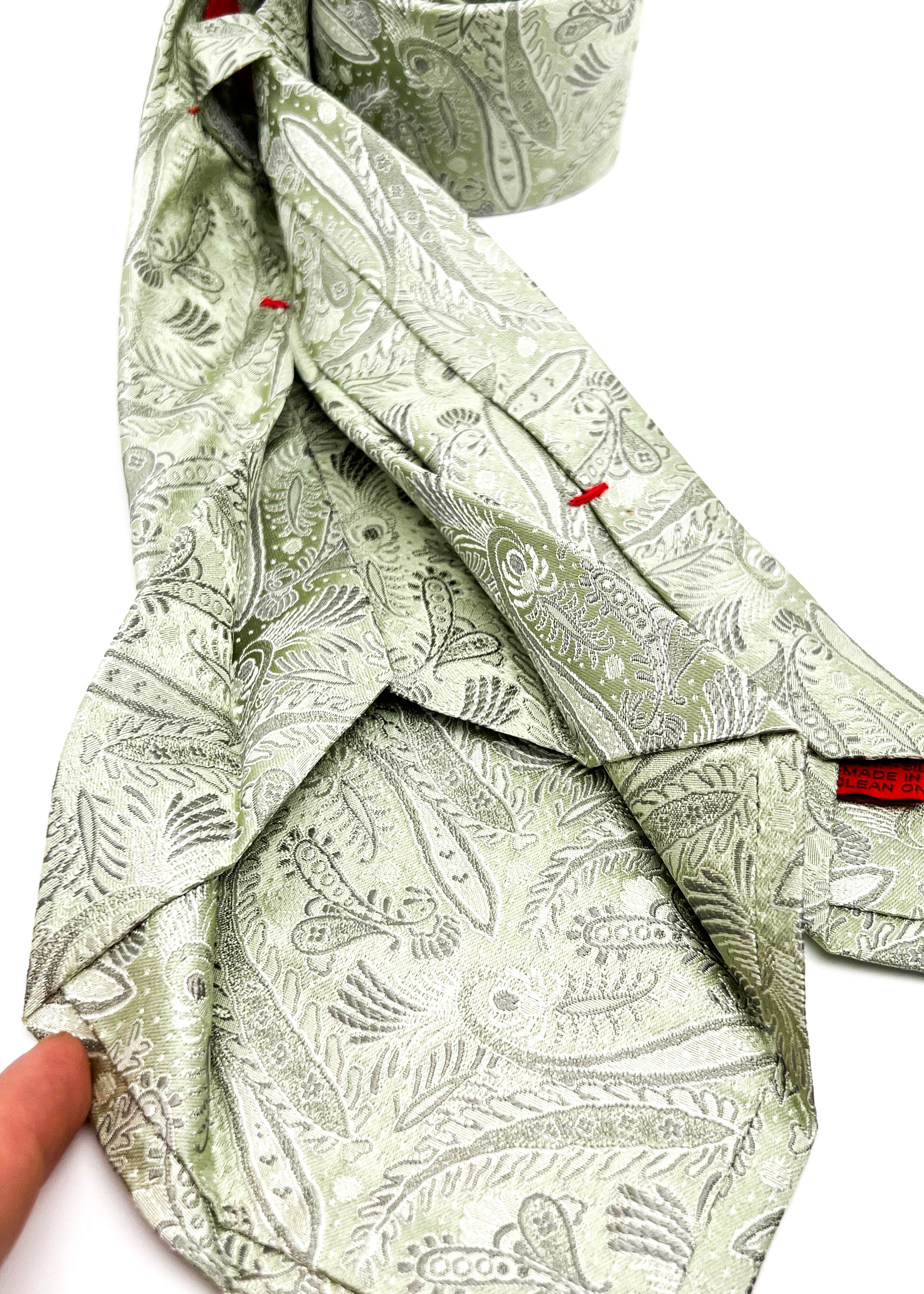 $235 ISAIA - * 7-Fold * Napoli Green Tonal Paisley Tie 3.25" - Tie