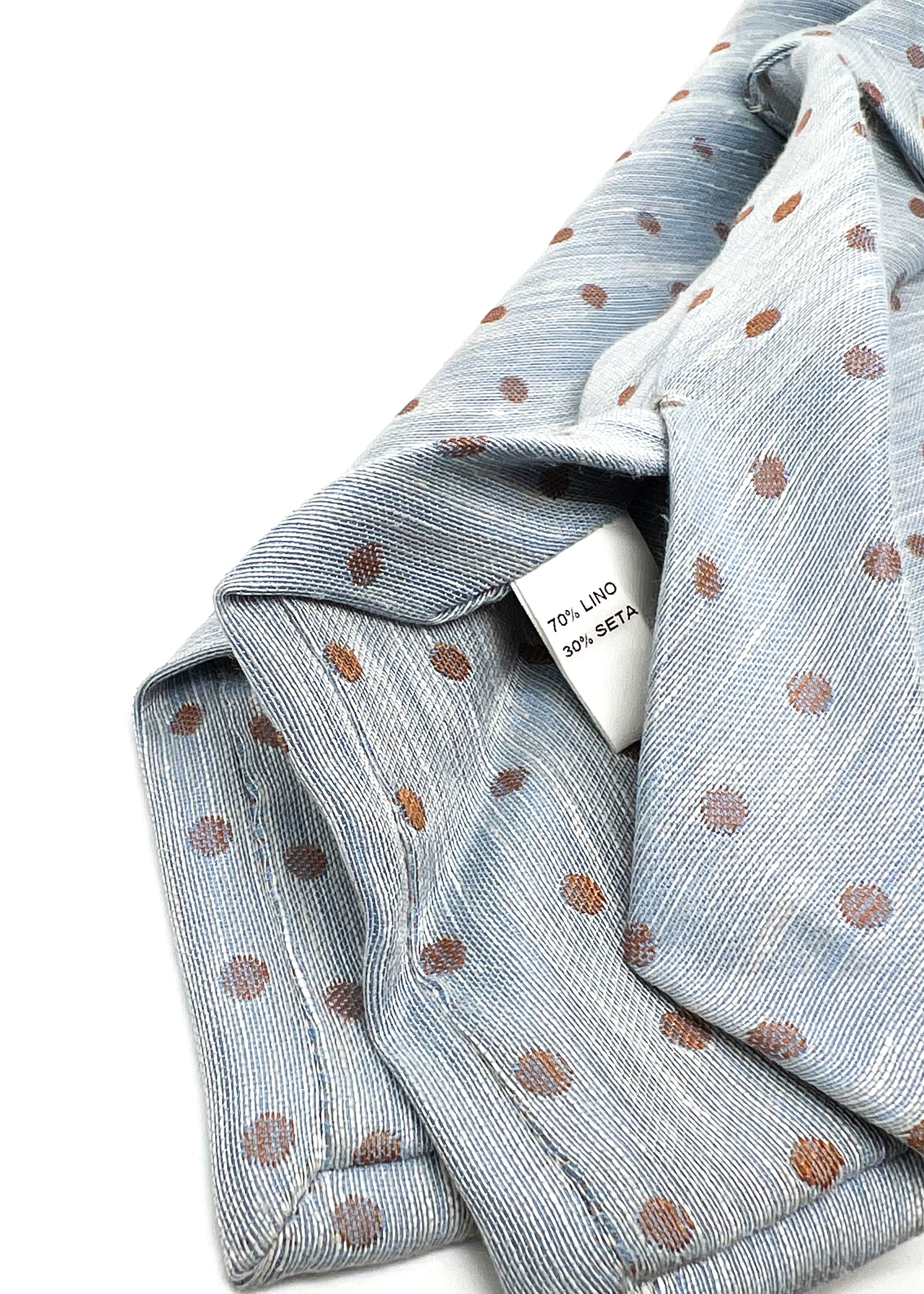 $285 KITON - NAPOLI *LINEN / SILK* Blue & Brown Polka Dot 3.25" - Tie