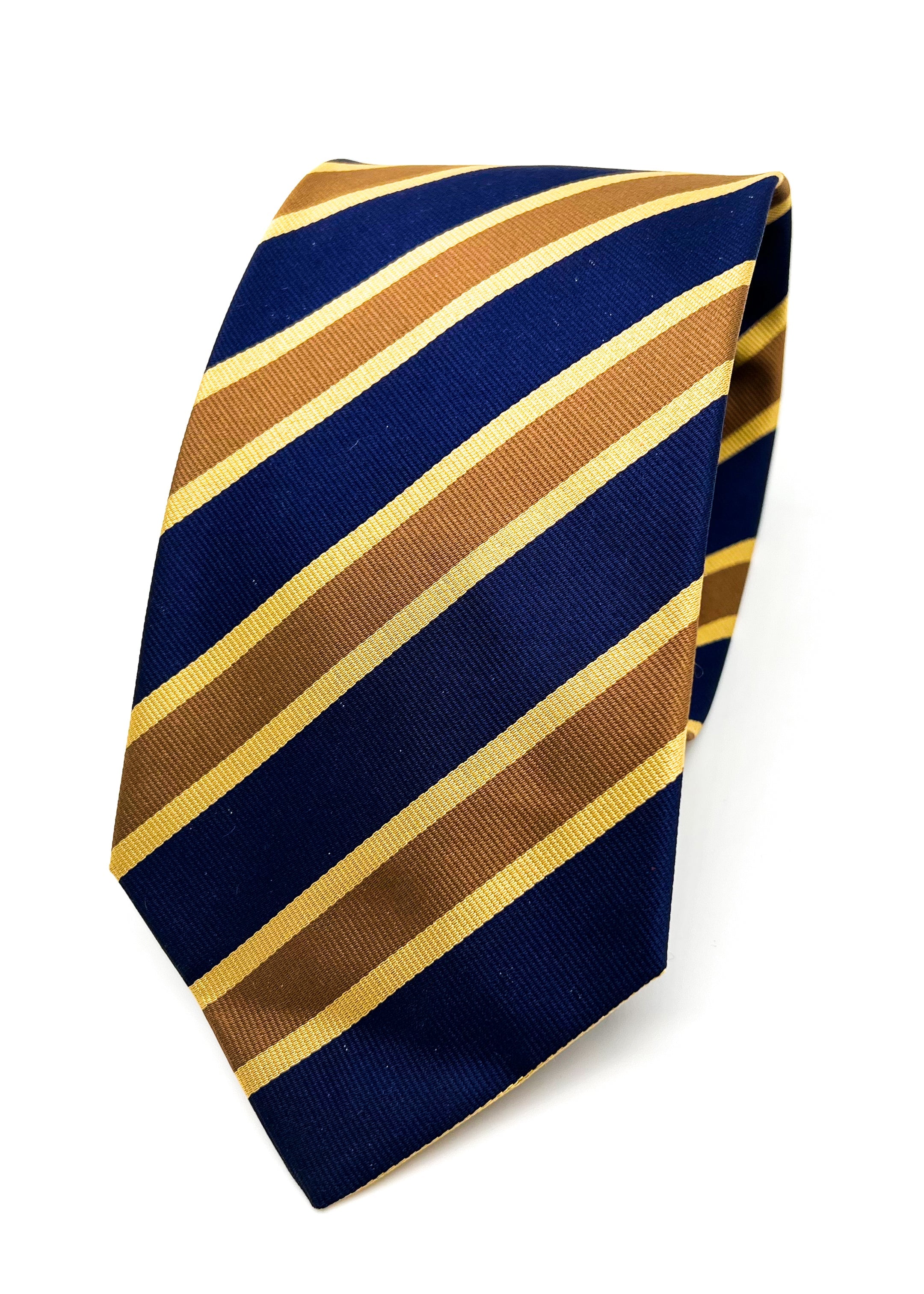 $230 E. MARINELLA - NAPOLI *Hand Made* Collegiate Navy / Yellow Stripe 3.5" - Tie