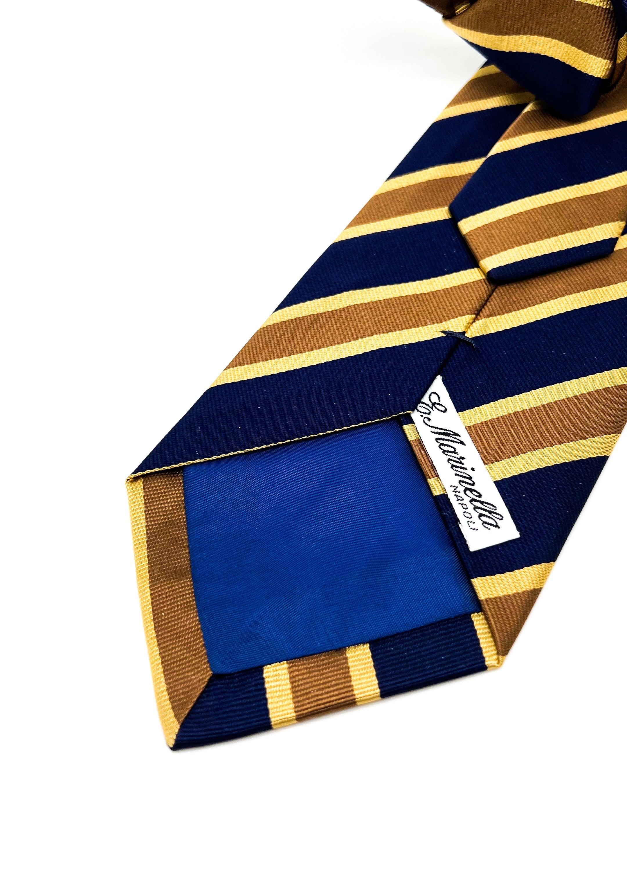 $230 E. MARINELLA - NAPOLI *Hand Made* Collegiate Navy / Yellow Stripe 3.5" - Tie