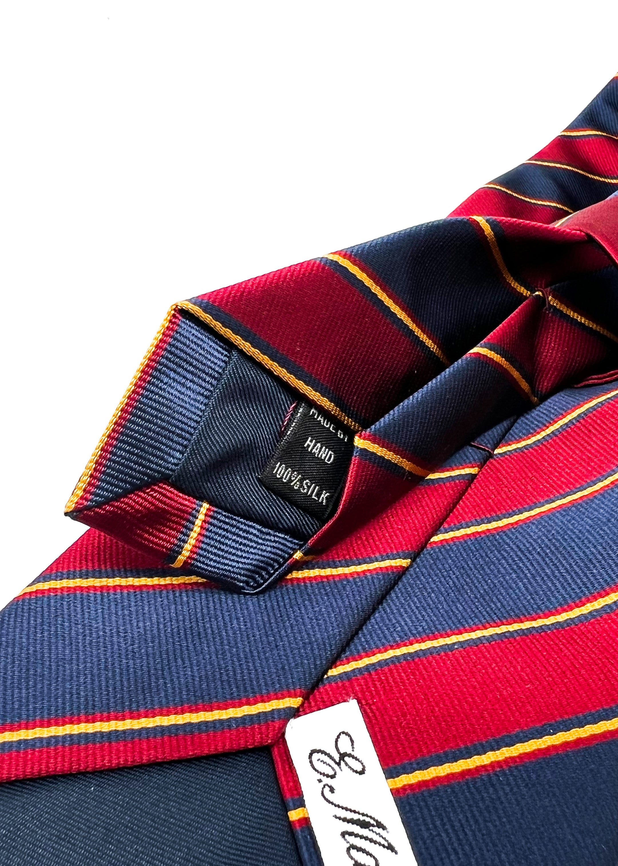 $230 E. MARINELLA - NAPOLI *Hand Made* Red / Navy Collegiate Stripe 3.5" - Tie