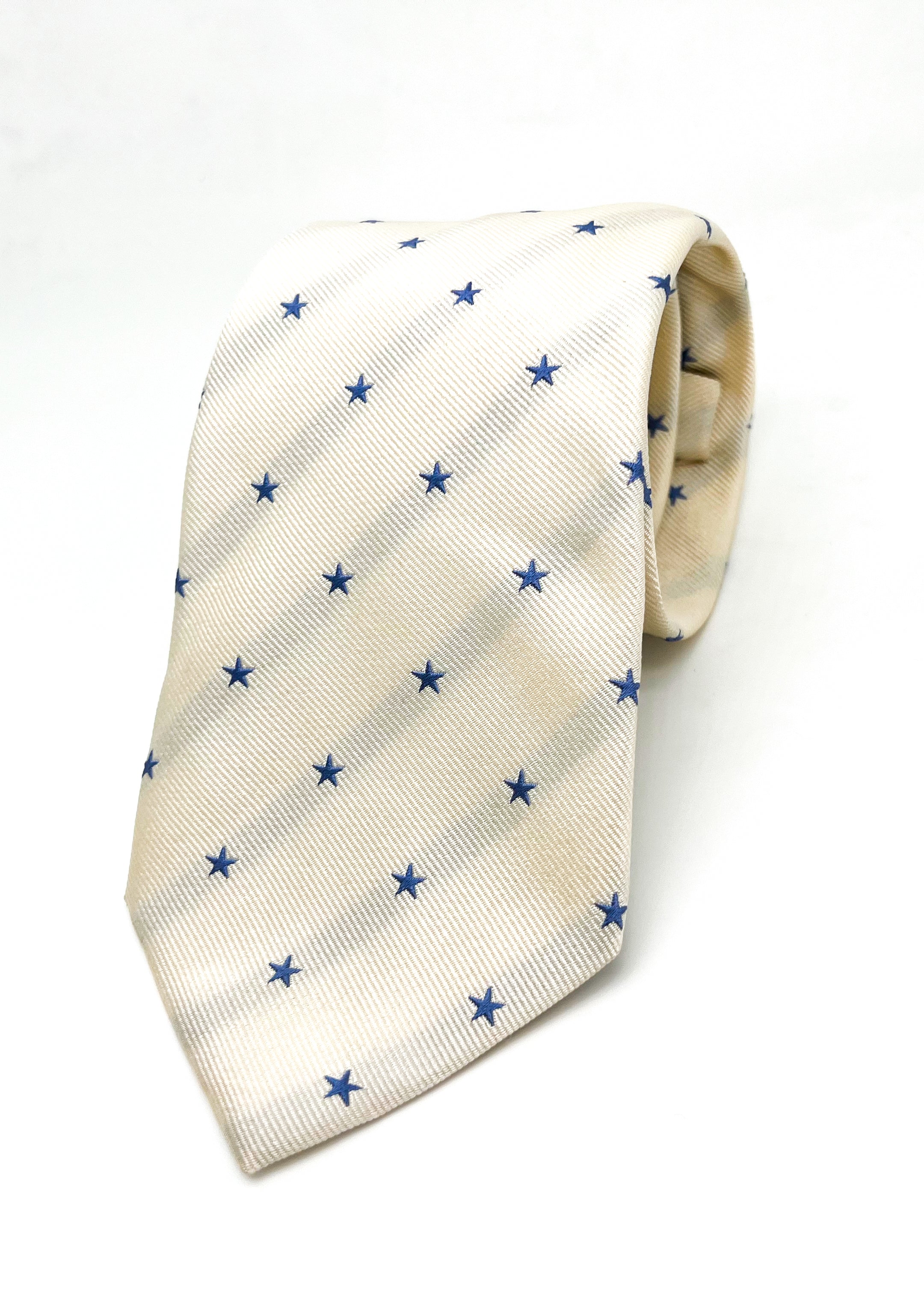 $230 E. MARINELLA - NAPOLI *Hand Made* Ivory Blue Star 3.5" - Tie