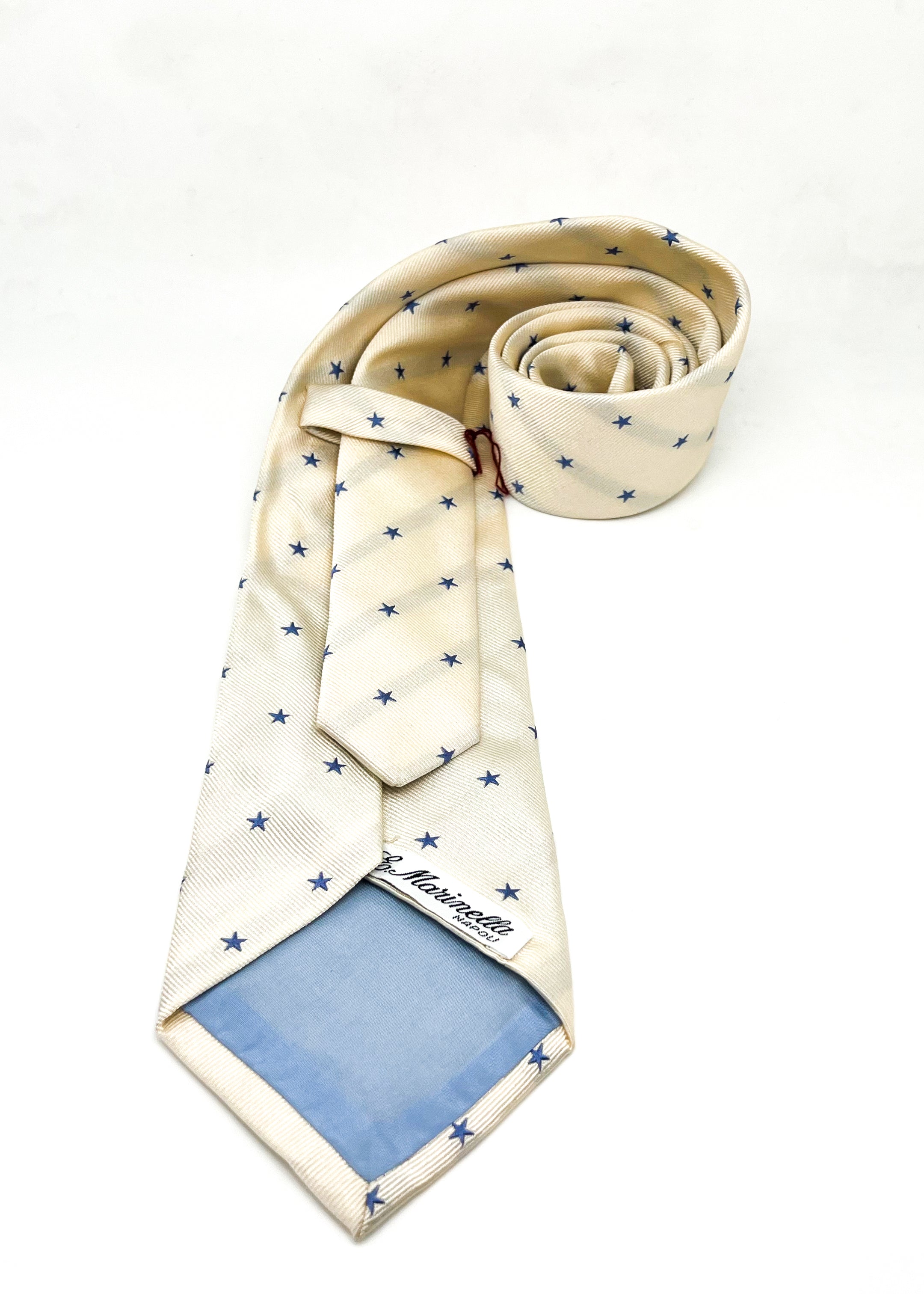 $230 E. MARINELLA - NAPOLI *Hand Made* Ivory Blue Star 3.5" - Tie
