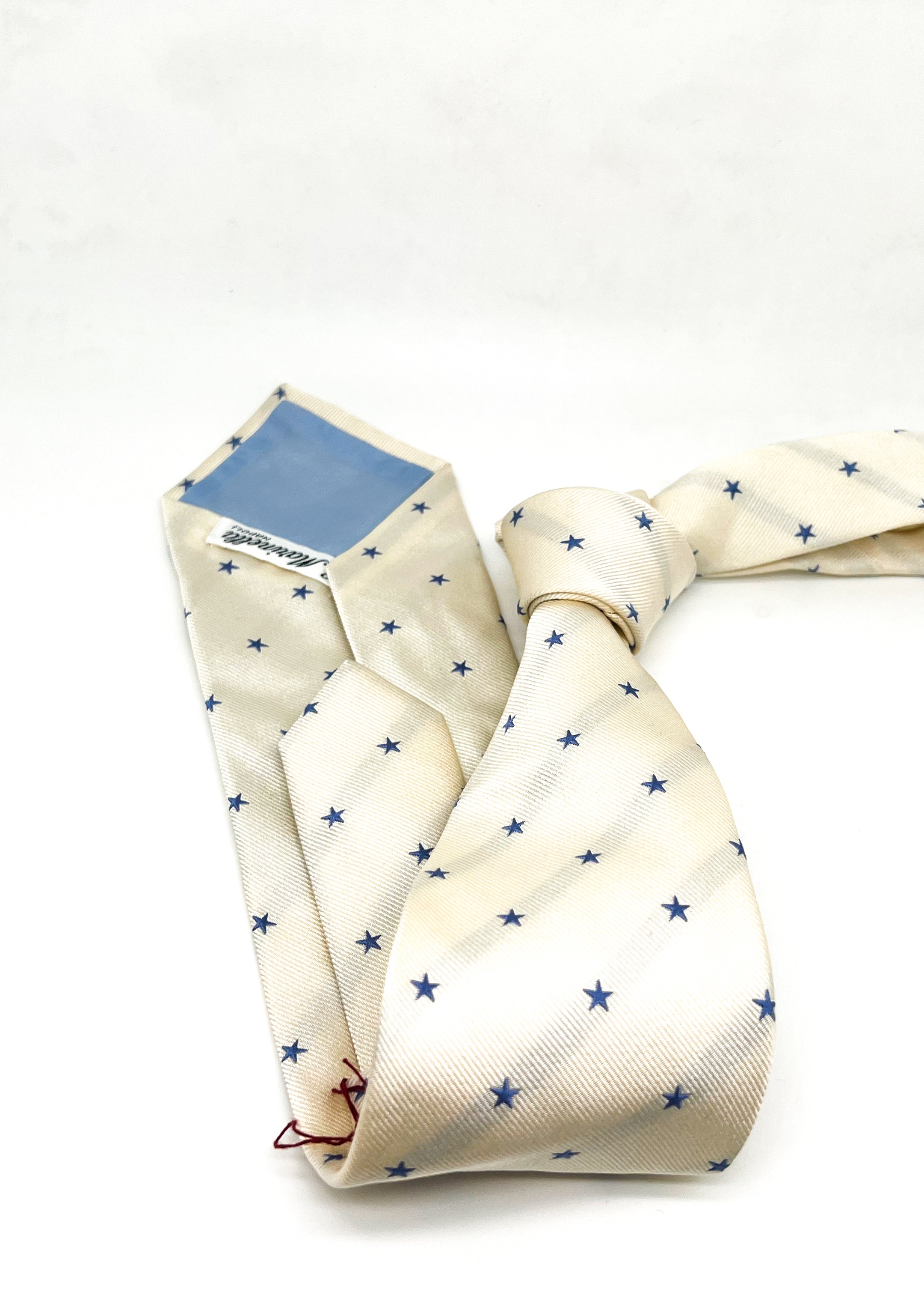 $230 E. MARINELLA - NAPOLI *Hand Made* Ivory Blue Star 3.5" - Tie