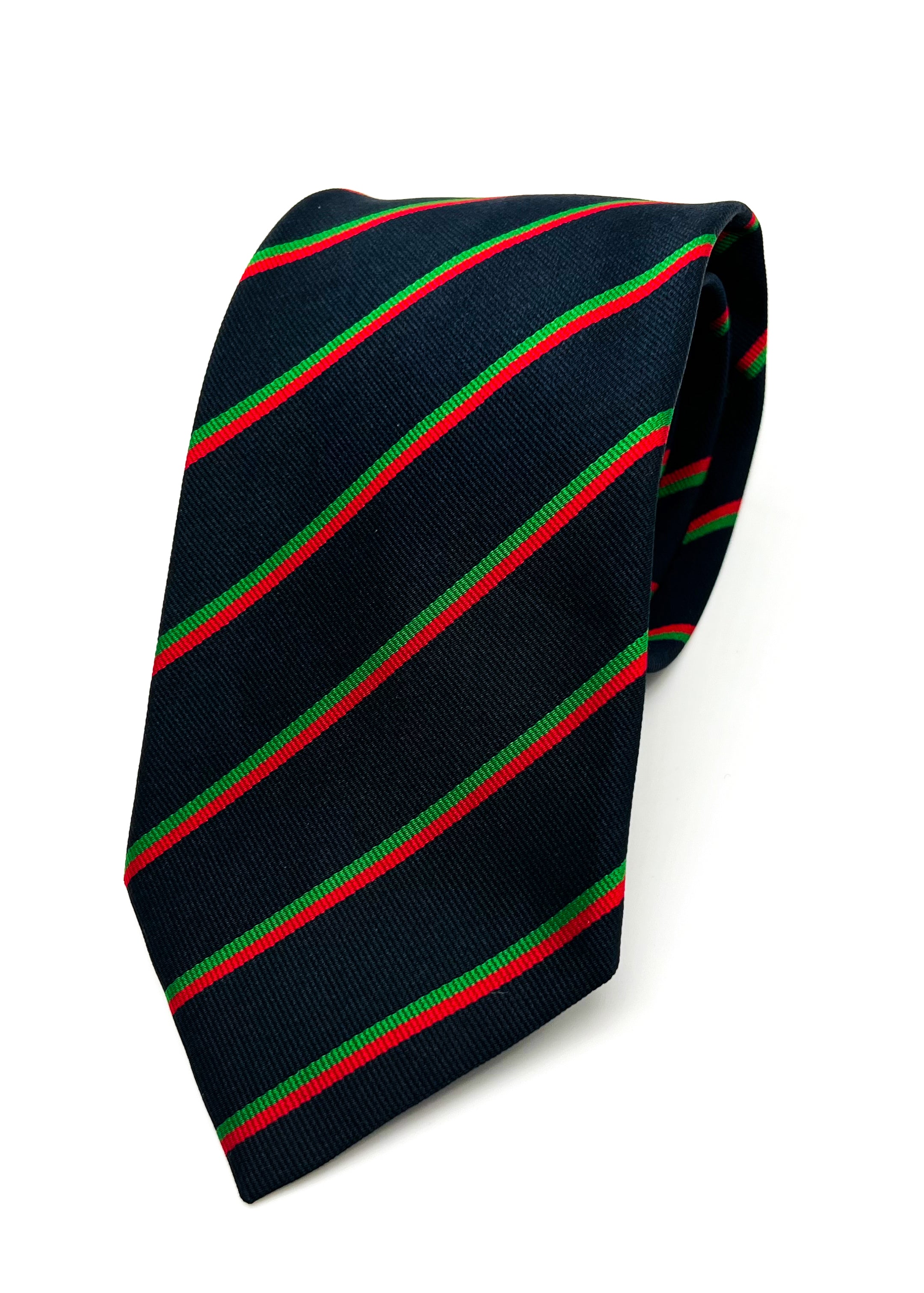 $230 E. MARINELLA - NAPOLI *Hand Made* Green / Navy / Red Stripe 3.5" - Tie