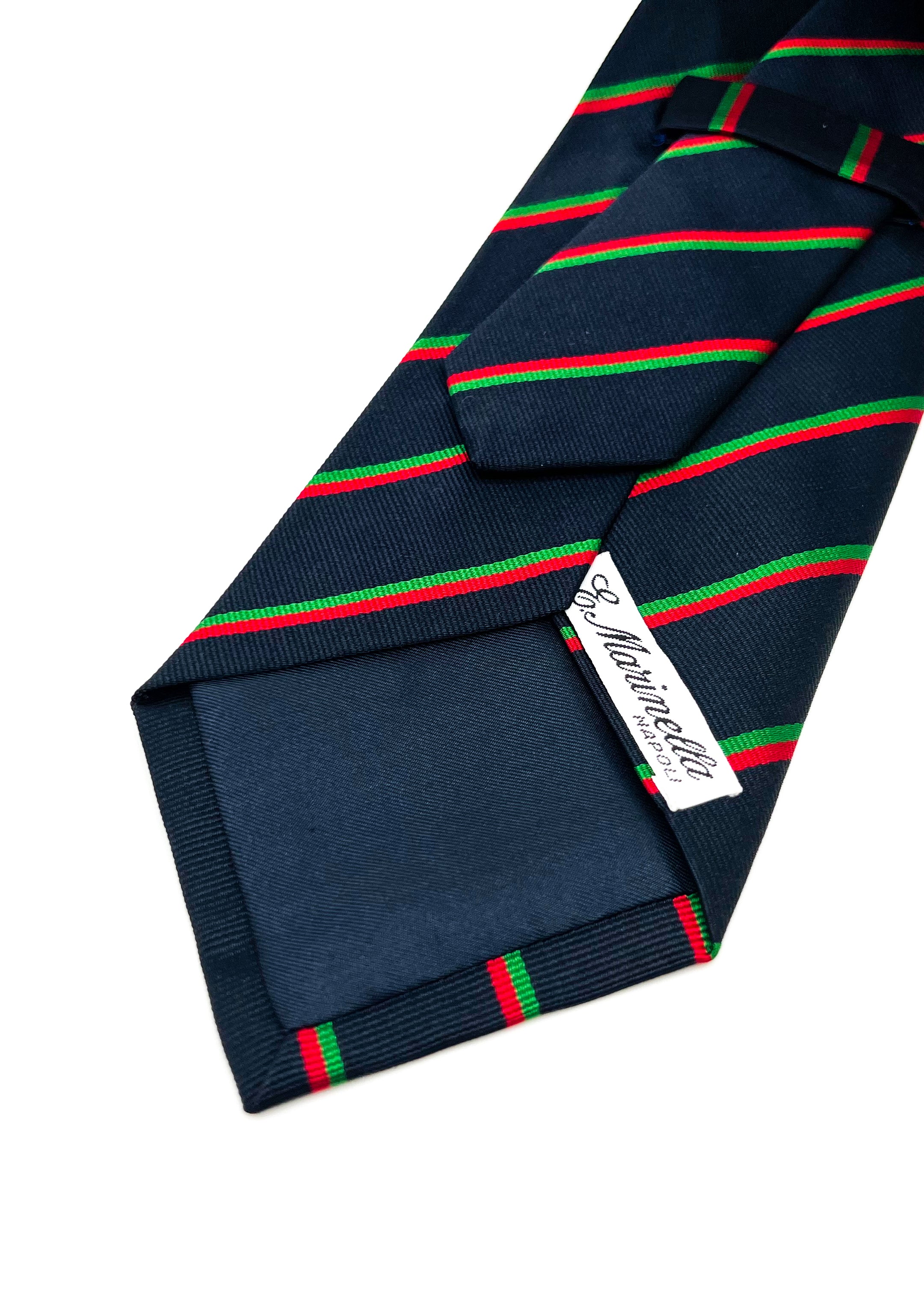 $230 E. MARINELLA - NAPOLI *Hand Made* Green / Navy / Red Stripe 3.5" - Tie