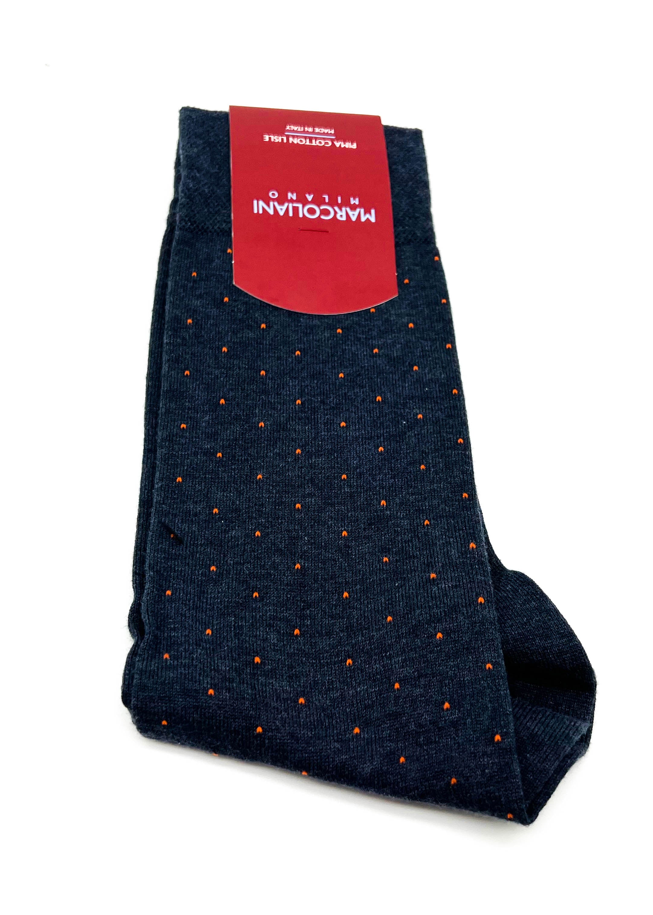 MARCOLIANI - Steel Gray & Orange "Polka Dot" MADE IN ITALY Cotton Socks - N/A