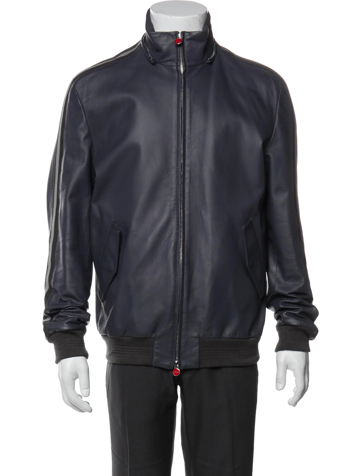 $7,000 KITON - *PREMIUM GRADE* Blue LEATHER Bomber Jacket W Hood - 40R LRG