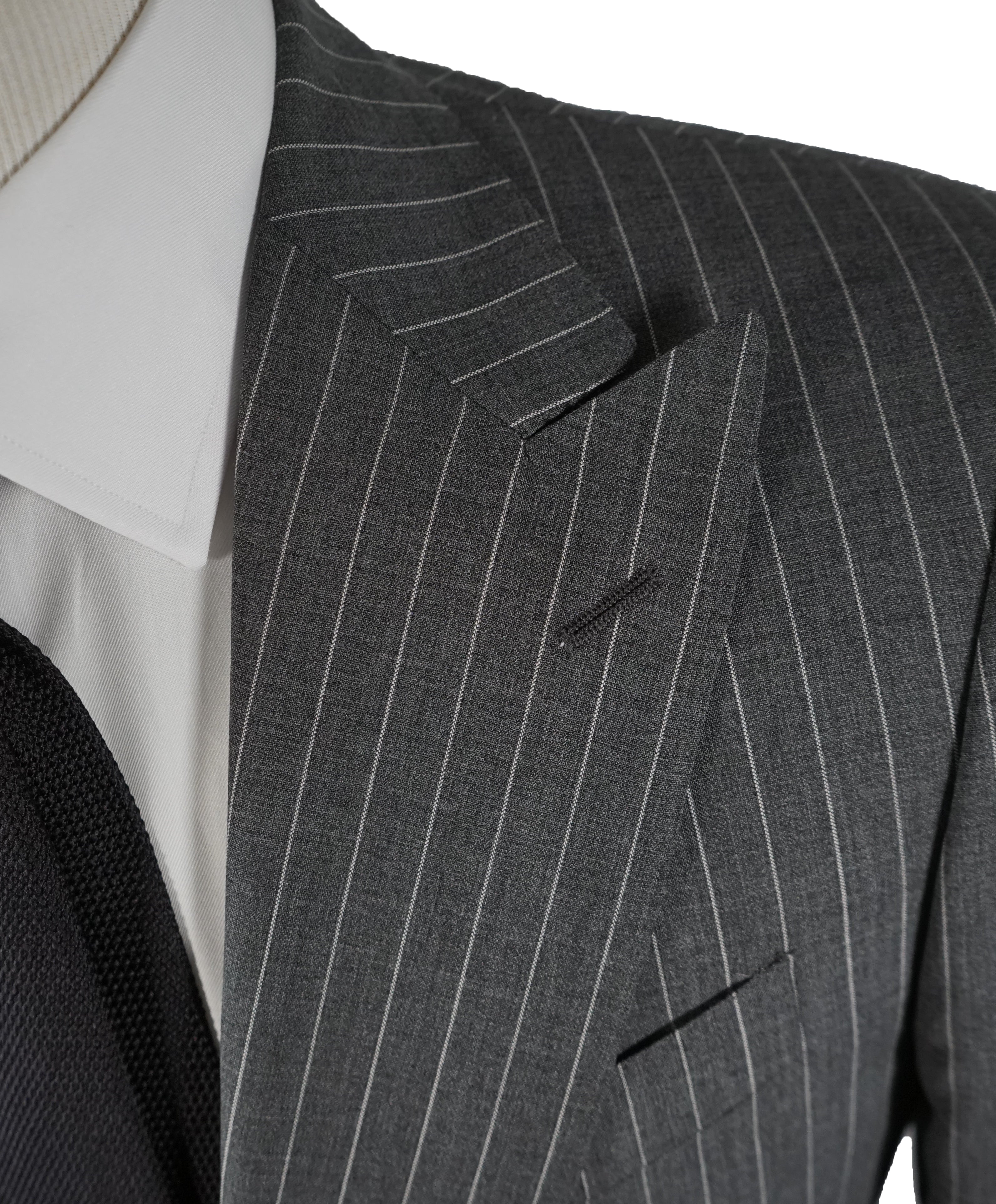 LARDINI - Wide Peak Lapel 1-Button Chalk Stripe Suit - 42R