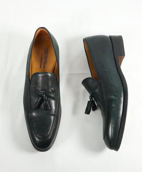 MAGNANNI For SAKS FIFTH AVENUE Green Saffiano Tassel Loafers 10 Luxe Hanger