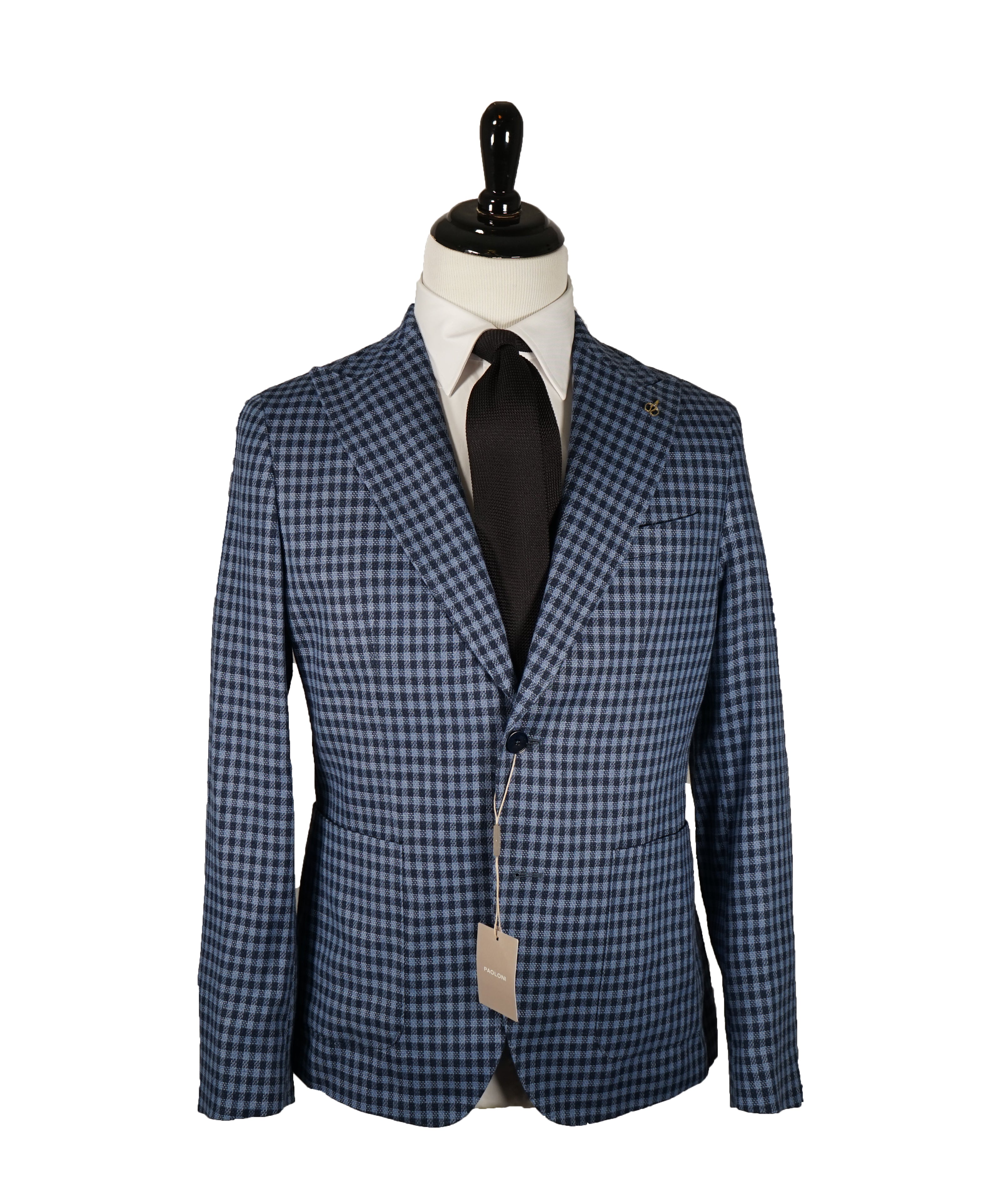 PAOLONI -Wide Peak Lapel Plaid Linen Blazer - 40R
