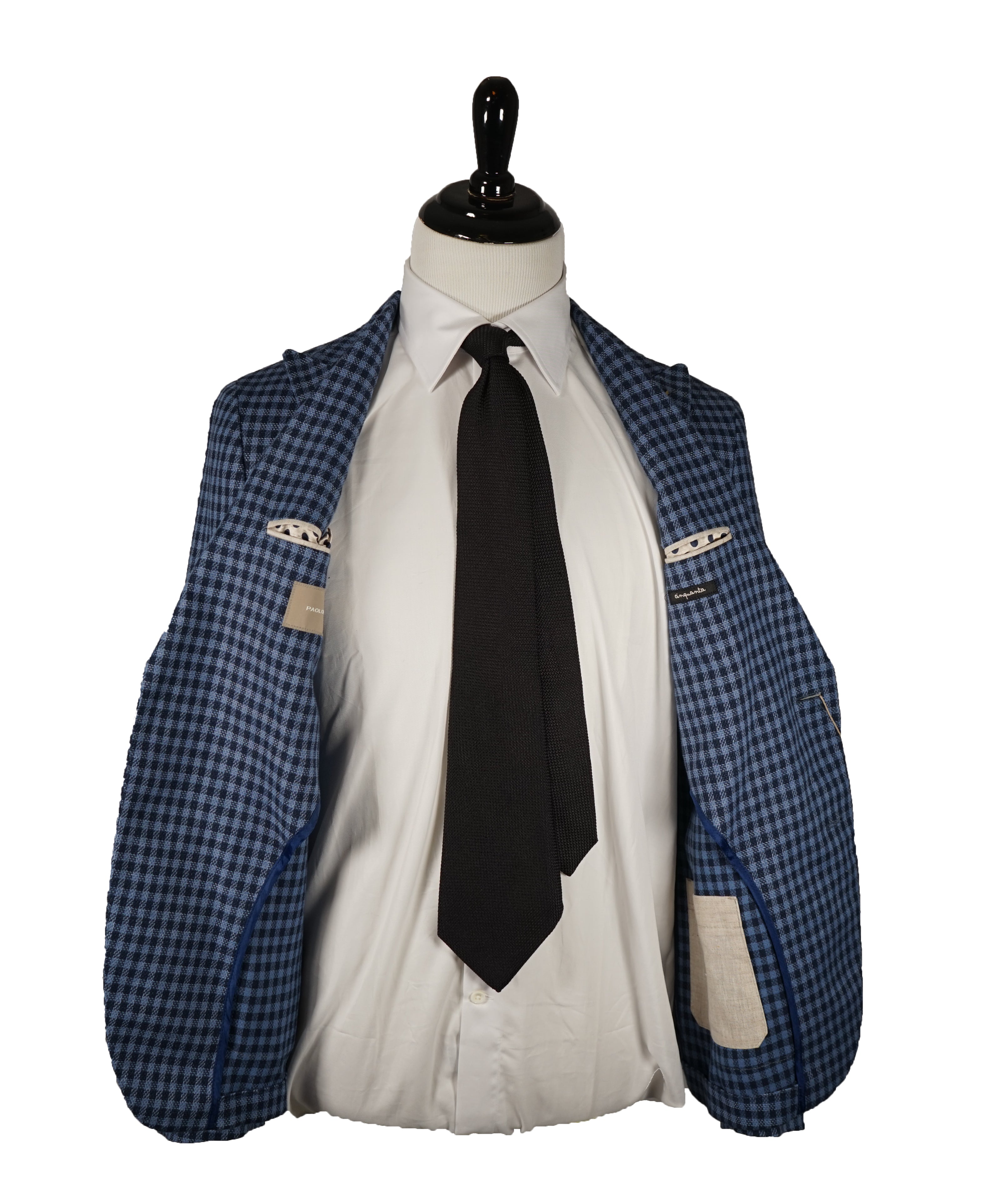 PAOLONI -Wide Peak Lapel Plaid Linen Blazer - 40R
