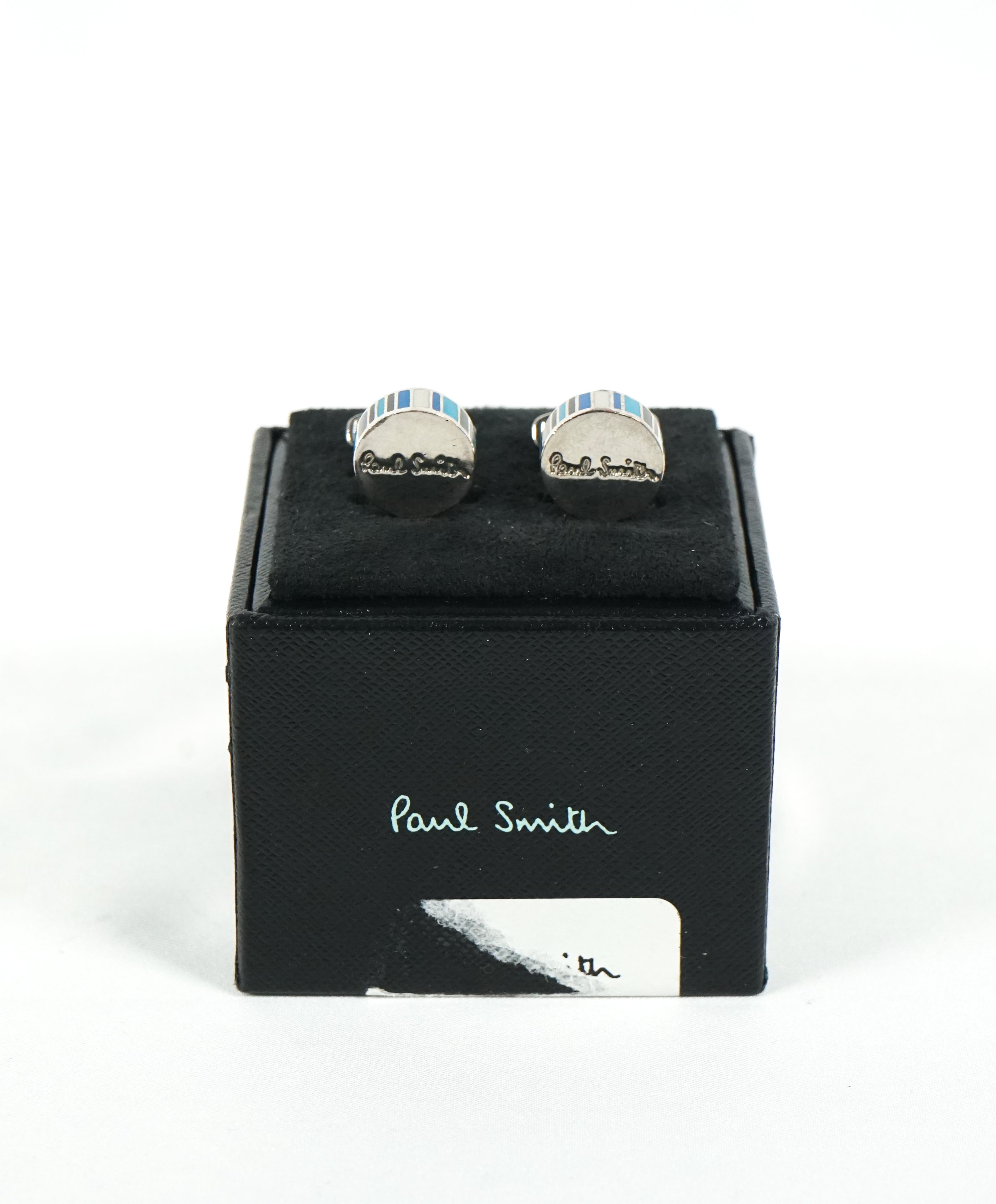 PAUL SMITH - Blue & Silver Logo Round Cufflinks - N/A