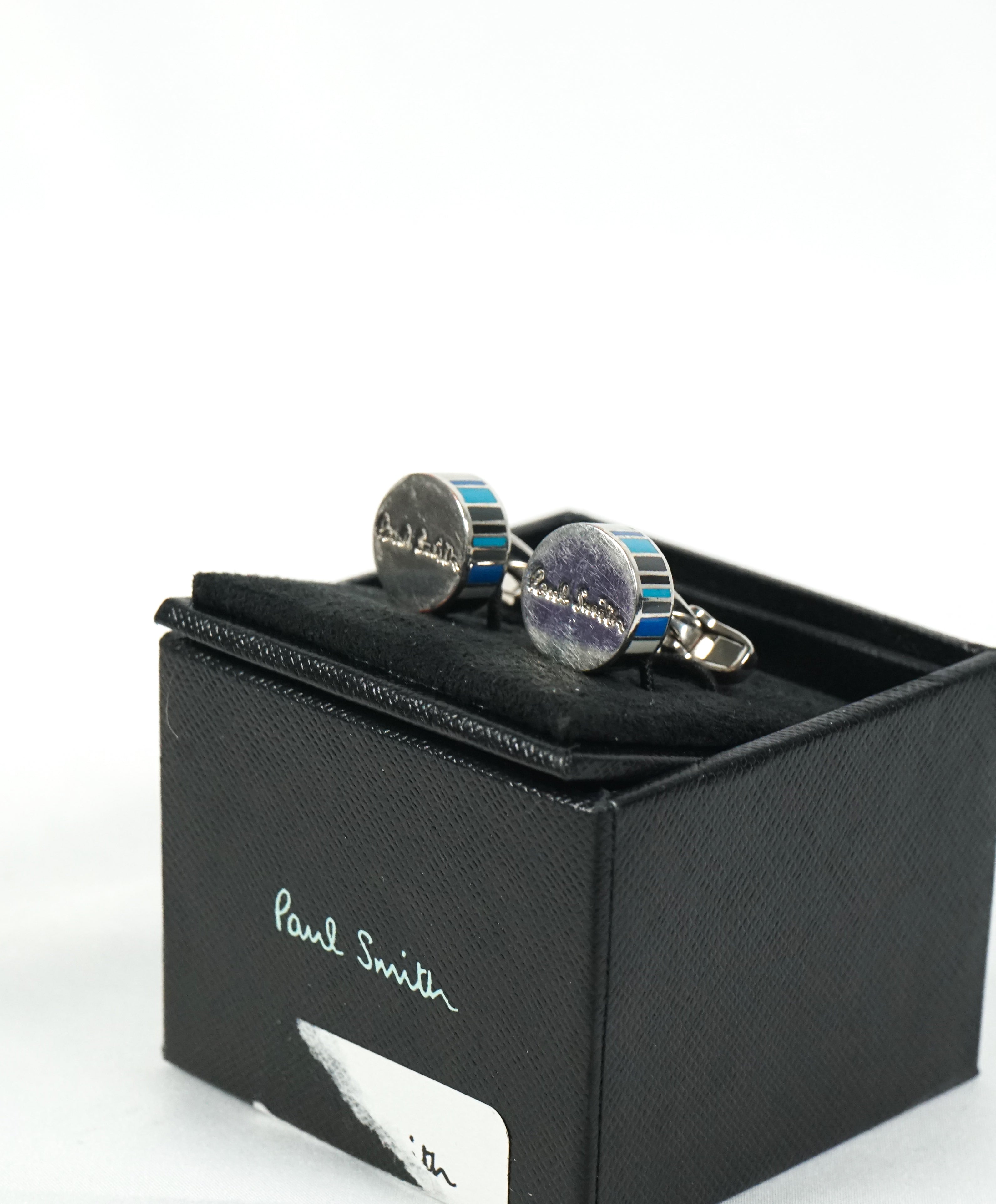 PAUL SMITH - Blue & Silver Logo Round Cufflinks - N/A
