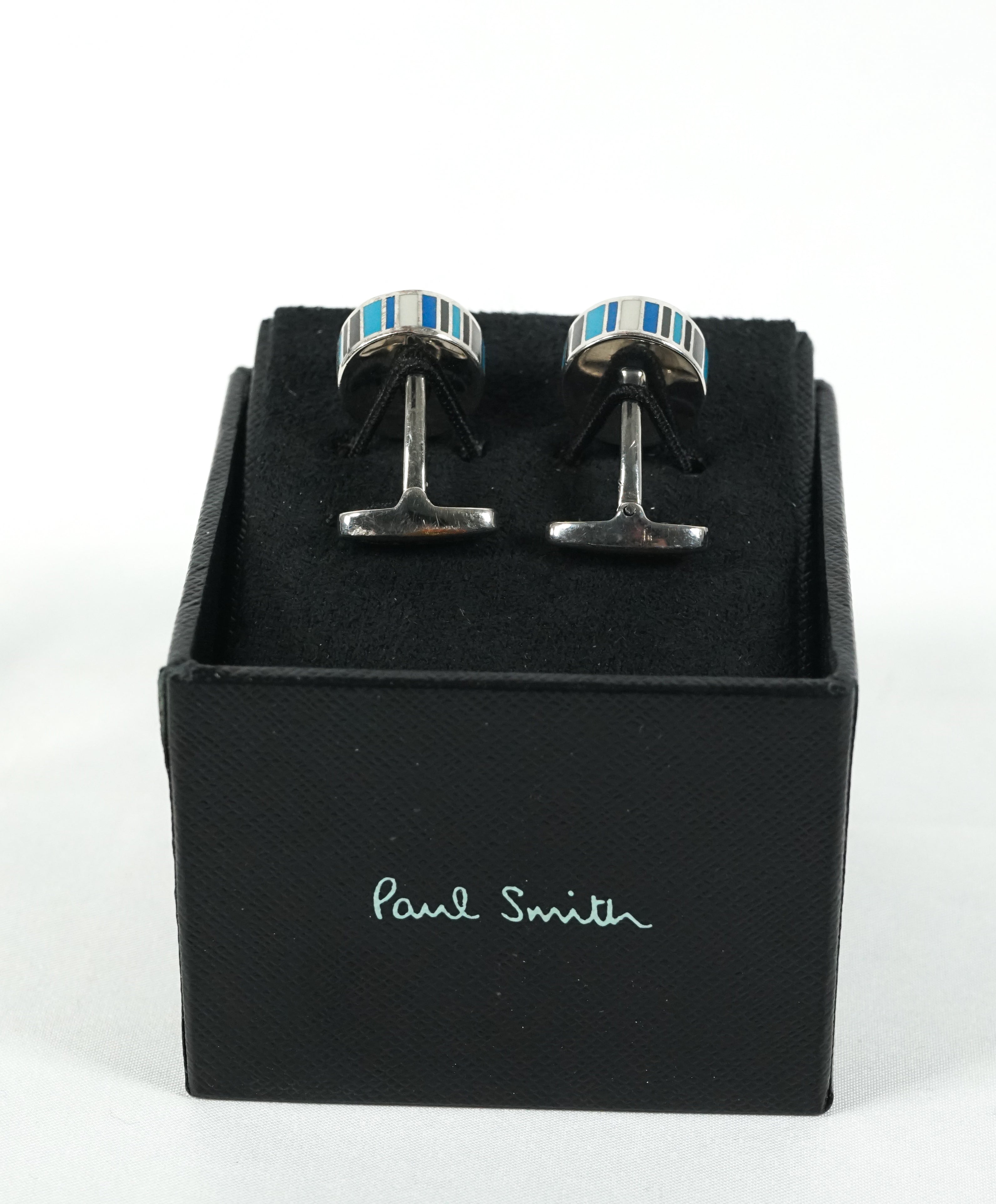 PAUL SMITH - Blue & Silver Logo Round Cufflinks - N/A
